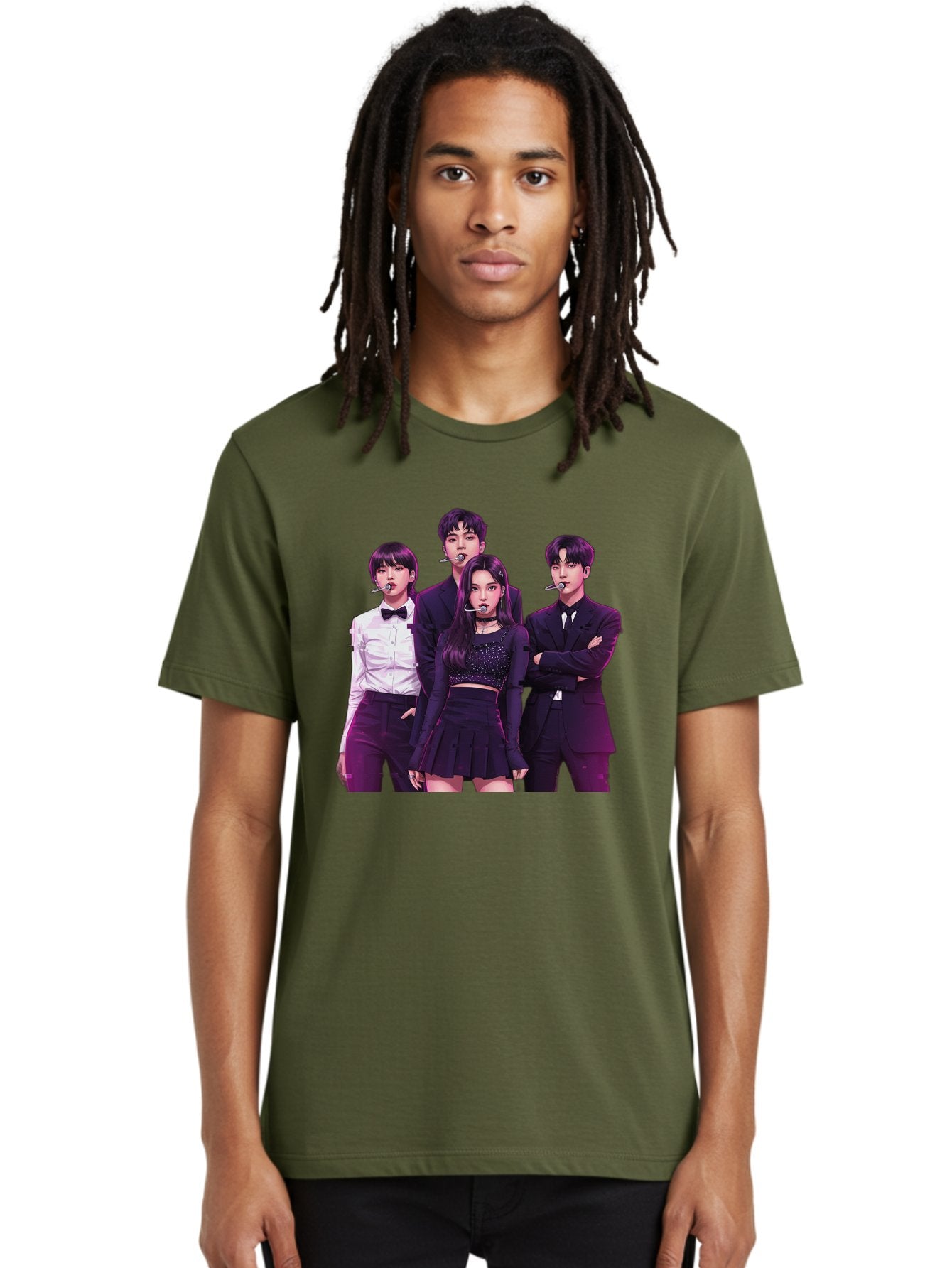 K-Pop-Group-6 Men'S Graphic Tee, 100% Cotton, Comfortable Casual Summer Wear, Machine Washable, K-Pop Performers, Group Portrait, Microphone Headset, Formal Attire, Black And White Clothing, Fashion Style, Music Industry, Pop Culture, Bac095 22