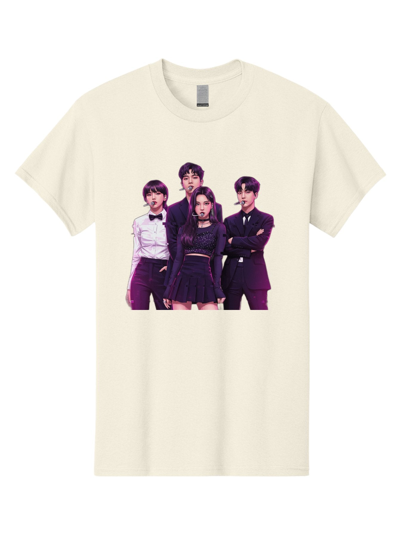 K-Pop-Group-6 Men'S Graphic Tee, 100% Cotton, Comfortable Casual Summer Wear, Machine Washable, K-Pop Performers, Group Portrait, Microphone Headset, Formal Attire, Black And White Clothing, Fashion Style, Music Industry, Pop Culture, Bac095 10