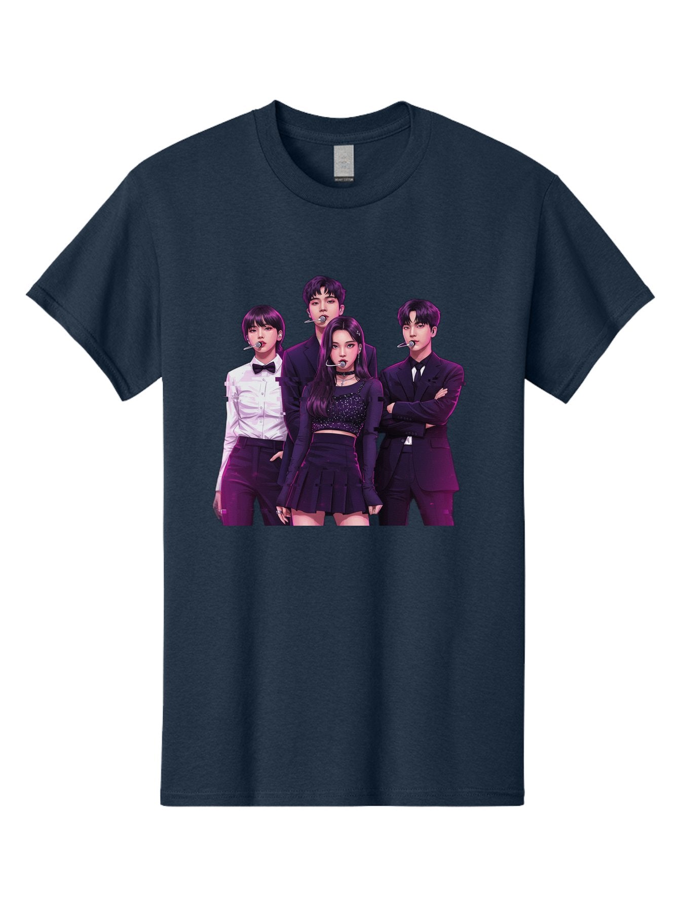 K-Pop-Group-6 Men'S Graphic Tee, 100% Cotton, Comfortable Casual Summer Wear, Machine Washable, K-Pop Performers, Group Portrait, Microphone Headset, Formal Attire, Black And White Clothing, Fashion Style, Music Industry, Pop Culture, Bac095 12