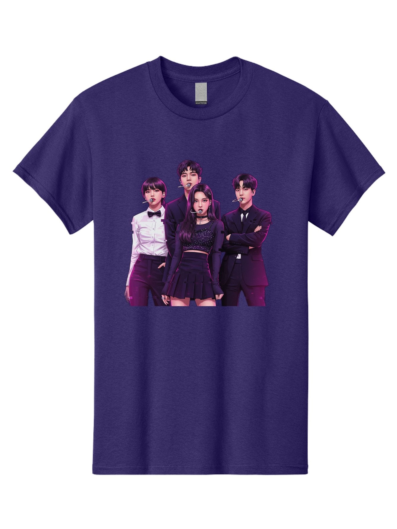 K-Pop-Group-6 Men'S Graphic Tee, 100% Cotton, Comfortable Casual Summer Wear, Machine Washable, K-Pop Performers, Group Portrait, Microphone Headset, Formal Attire, Black And White Clothing, Fashion Style, Music Industry, Pop Culture, Bac095 4