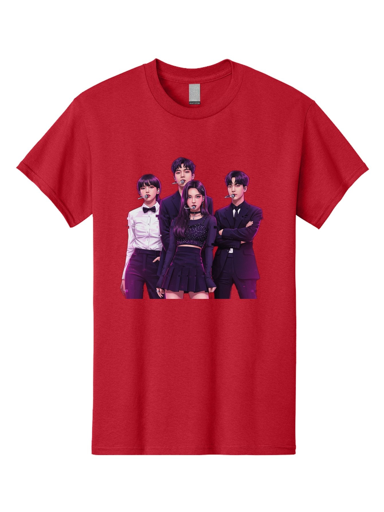 K-Pop-Group-6 Men'S Graphic Tee, 100% Cotton, Comfortable Casual Summer Wear, Machine Washable, K-Pop Performers, Group Portrait, Microphone Headset, Formal Attire, Black And White Clothing, Fashion Style, Music Industry, Pop Culture, Bac095 5
