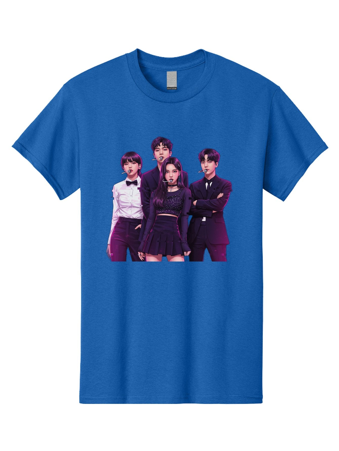 K-Pop-Group-6 Men'S Graphic Tee, 100% Cotton, Comfortable Casual Summer Wear, Machine Washable, K-Pop Performers, Group Portrait, Microphone Headset, Formal Attire, Black And White Clothing, Fashion Style, Music Industry, Pop Culture, Bac095 6