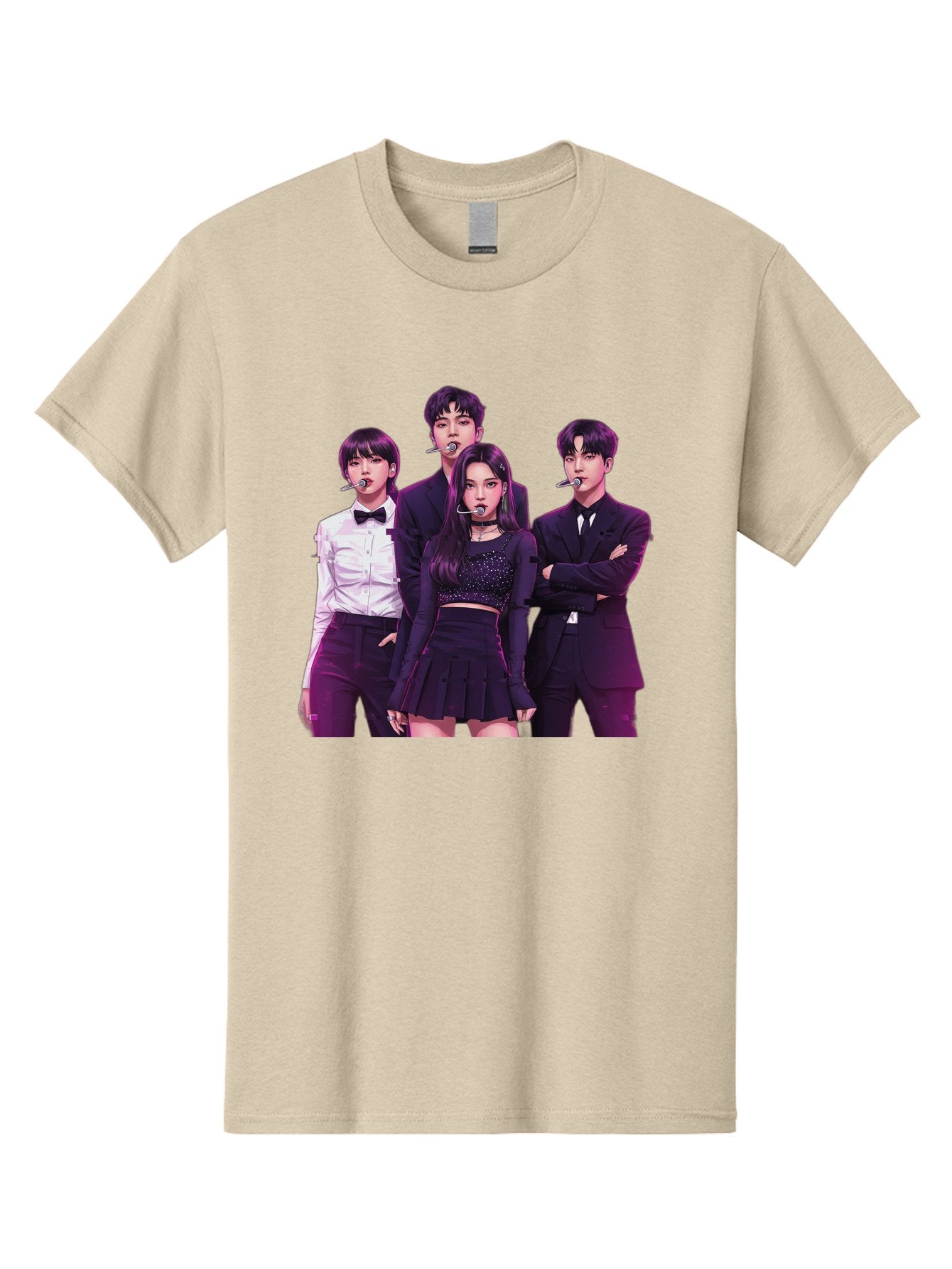 K-Pop-Group-6 Men'S Graphic Tee, 100% Cotton, Comfortable Casual Summer Wear, Machine Washable, K-Pop Performers, Group Portrait, Microphone Headset, Formal Attire, Black And White Clothing, Fashion Style, Music Industry, Pop Culture, Bac095 15
