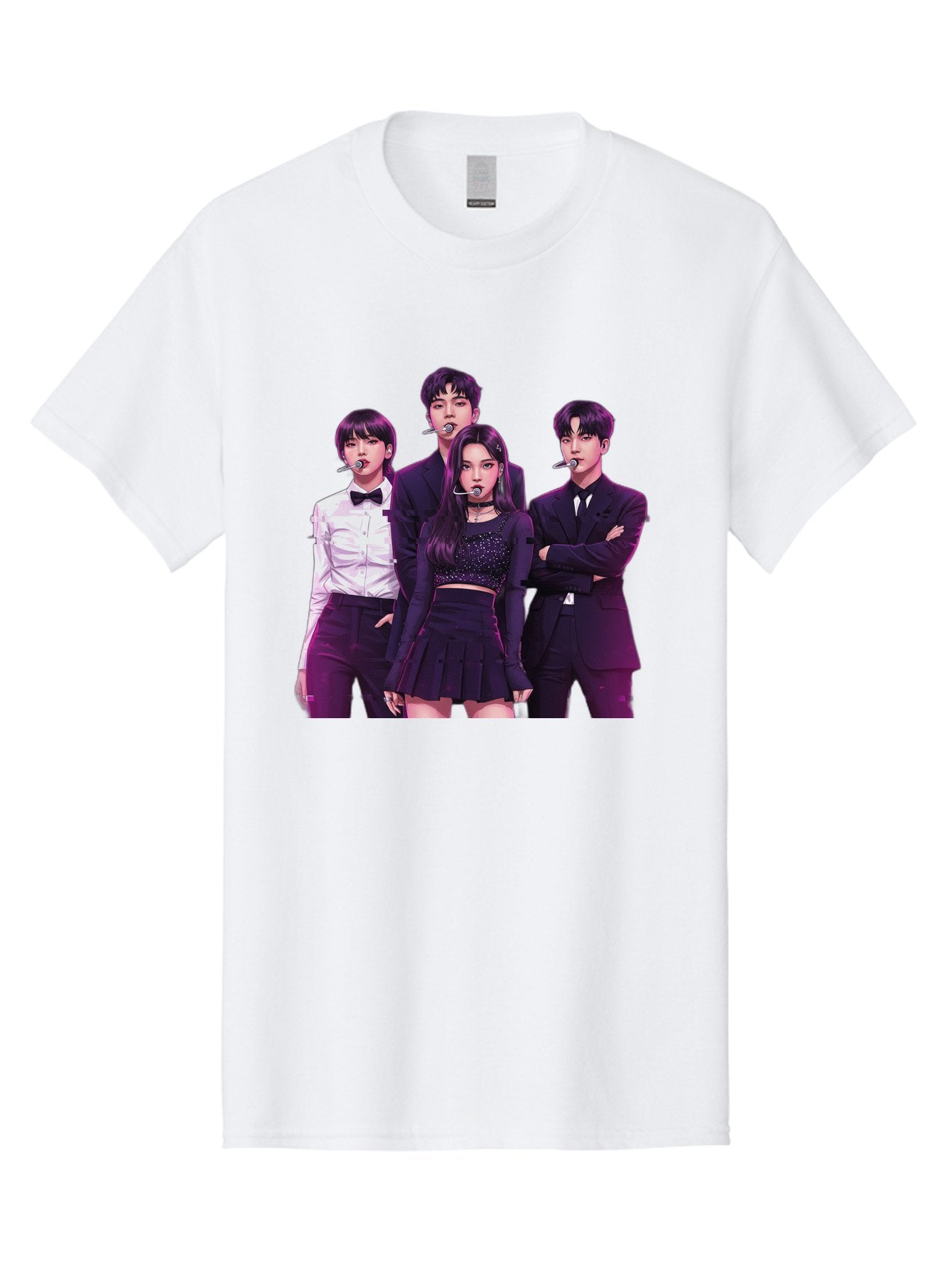 K-Pop-Group-6 Men'S Graphic Tee, 100% Cotton, Comfortable Casual Summer Wear, Machine Washable, K-Pop Performers, Group Portrait, Microphone Headset, Formal Attire, Black And White Clothing, Fashion Style, Music Industry, Pop Culture, Bac095