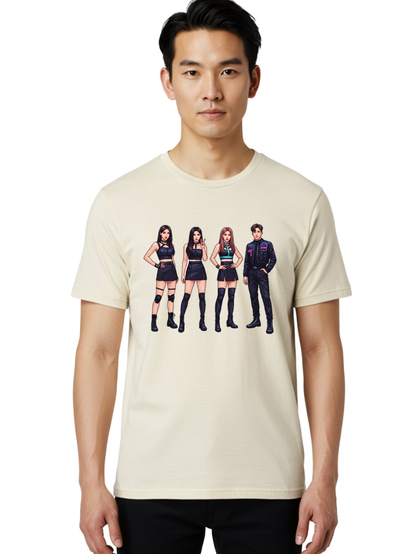 K-Pop-Group-8 Men'S Graphic Tee, 100% Cotton, Comfortable Casual Summer Wear, Machine Washable, K-Pop Fashion, Group Of Performers, Black Outfits, Stylish Clothing, Edgy Style, Modern Fashion Trends, Pop Culture Icons, Entertainment Industry, Bac097 18