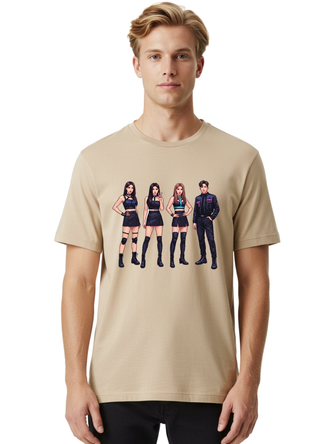 K-Pop-Group-8 Men'S Graphic Tee, 100% Cotton, Comfortable Casual Summer Wear, Machine Washable, K-Pop Fashion, Group Of Performers, Black Outfits, Stylish Clothing, Edgy Style, Modern Fashion Trends, Pop Culture Icons, Entertainment Industry, Bac097 24