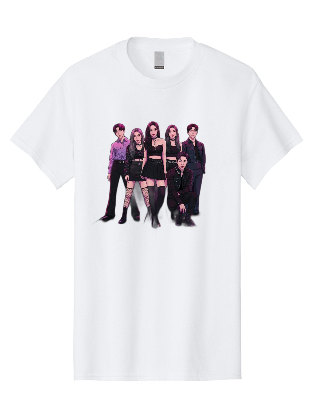 K-Pop-Group-9 Men'S Graphic Tee, 100% Cotton, Comfortable Casual Summer Wear, Machine Washable, K-Pop Group Portrait, Young Adults, Black Clothing, Edgy Style, Confident Poses, Fashion Statement, Group Shot, Pop Culture, Music Industry, Bac098 8