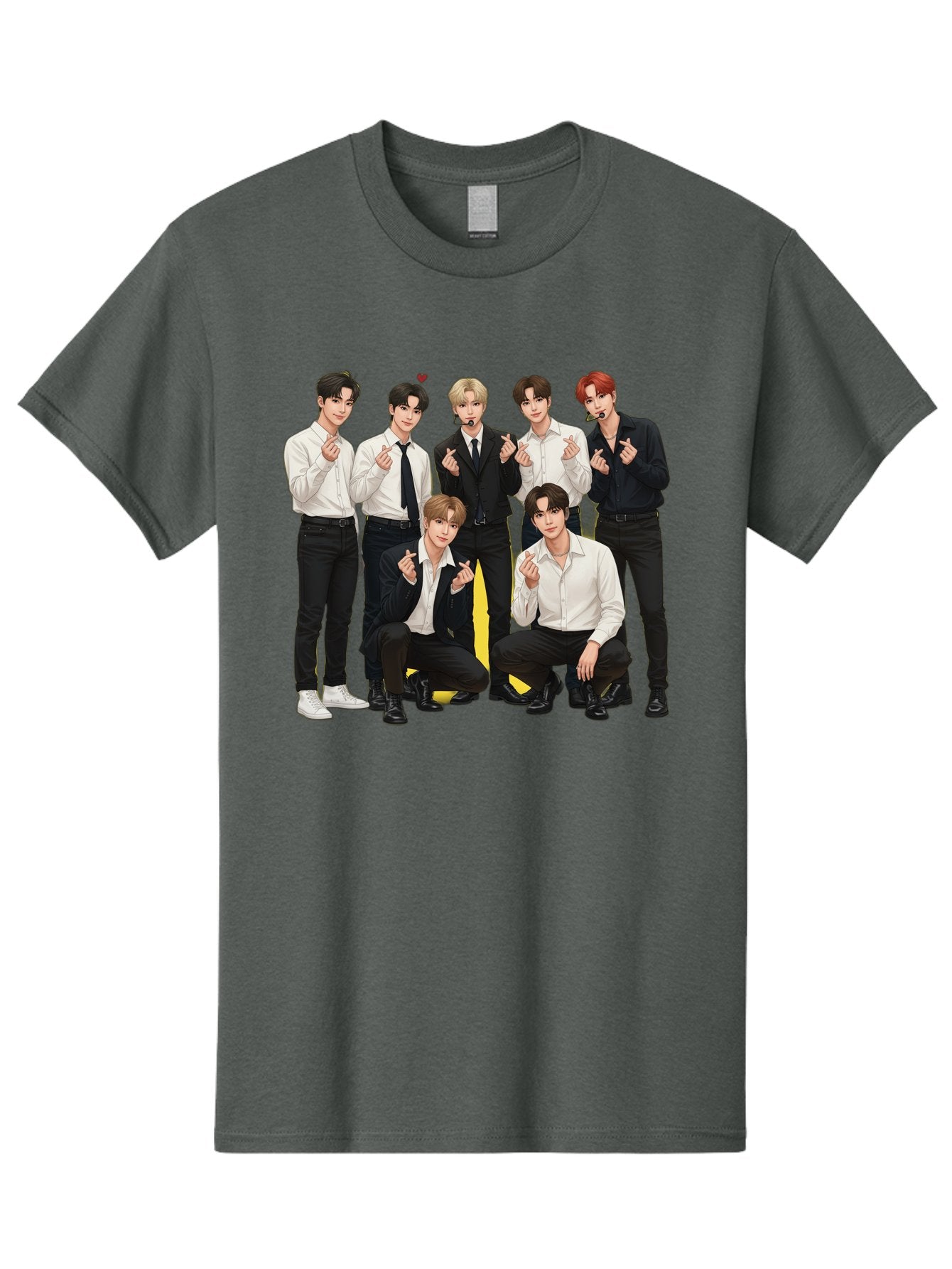 K-Pop-Group Men'S Graphic Tee, 100% Cotton, Comfortable Casual Summer Wear, Machine Washable, Seven-Member K-Pop Group, Formal Attire, Black And White Clothing, Posing For A Photo, Headsets, Finger Hearts, Group Shot, K-Pop Fashion, Bac100 6