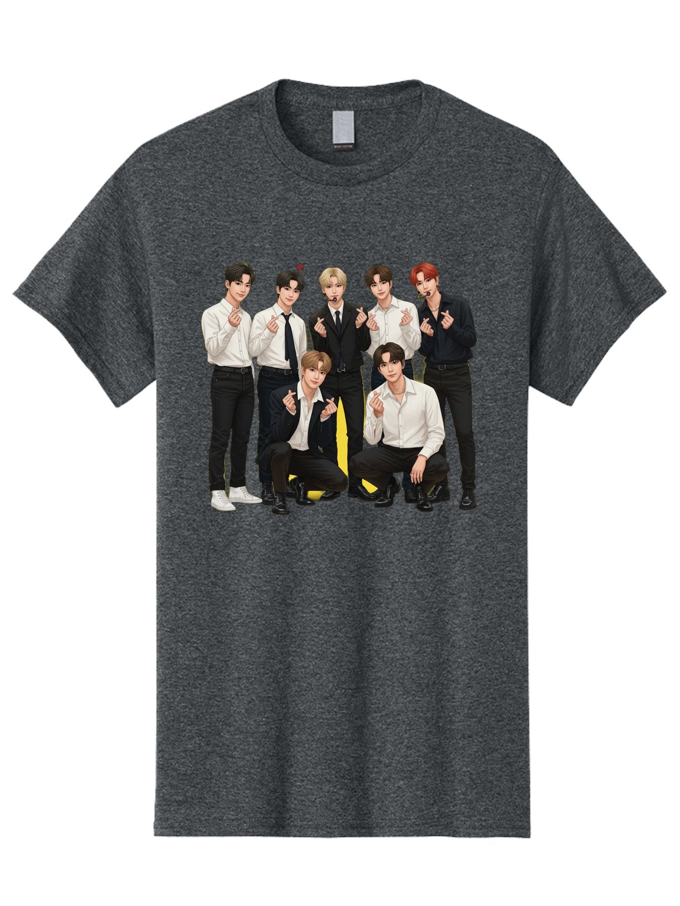K-Pop-Group Men'S Graphic Tee, 100% Cotton, Comfortable Casual Summer Wear, Machine Washable, Seven-Member K-Pop Group, Formal Attire, Black And White Clothing, Posing For A Photo, Headsets, Finger Hearts, Group Shot, K-Pop Fashion, Bac100 4