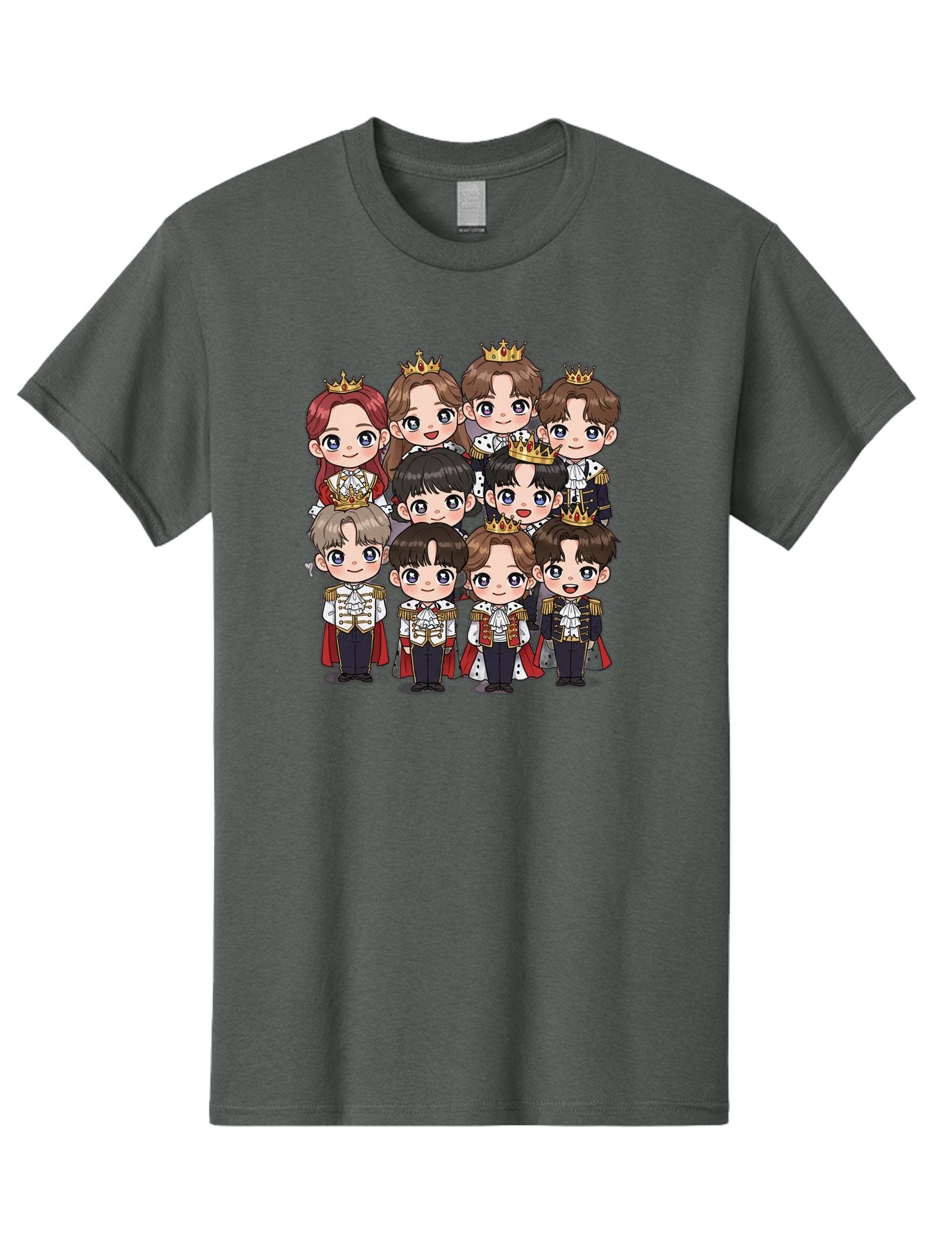 K-Pop-Royalty Men'S Graphic Tee, 100% Cotton, Comfortable Casual Summer Wear, Machine Washable, K-Pop Group, Cartoon Characters, Royal Attire, Crowned Figures, Chibi Style, Cuteness Overload, Idols, Fashion Icons, Cartoon Illustrations Bac103 13