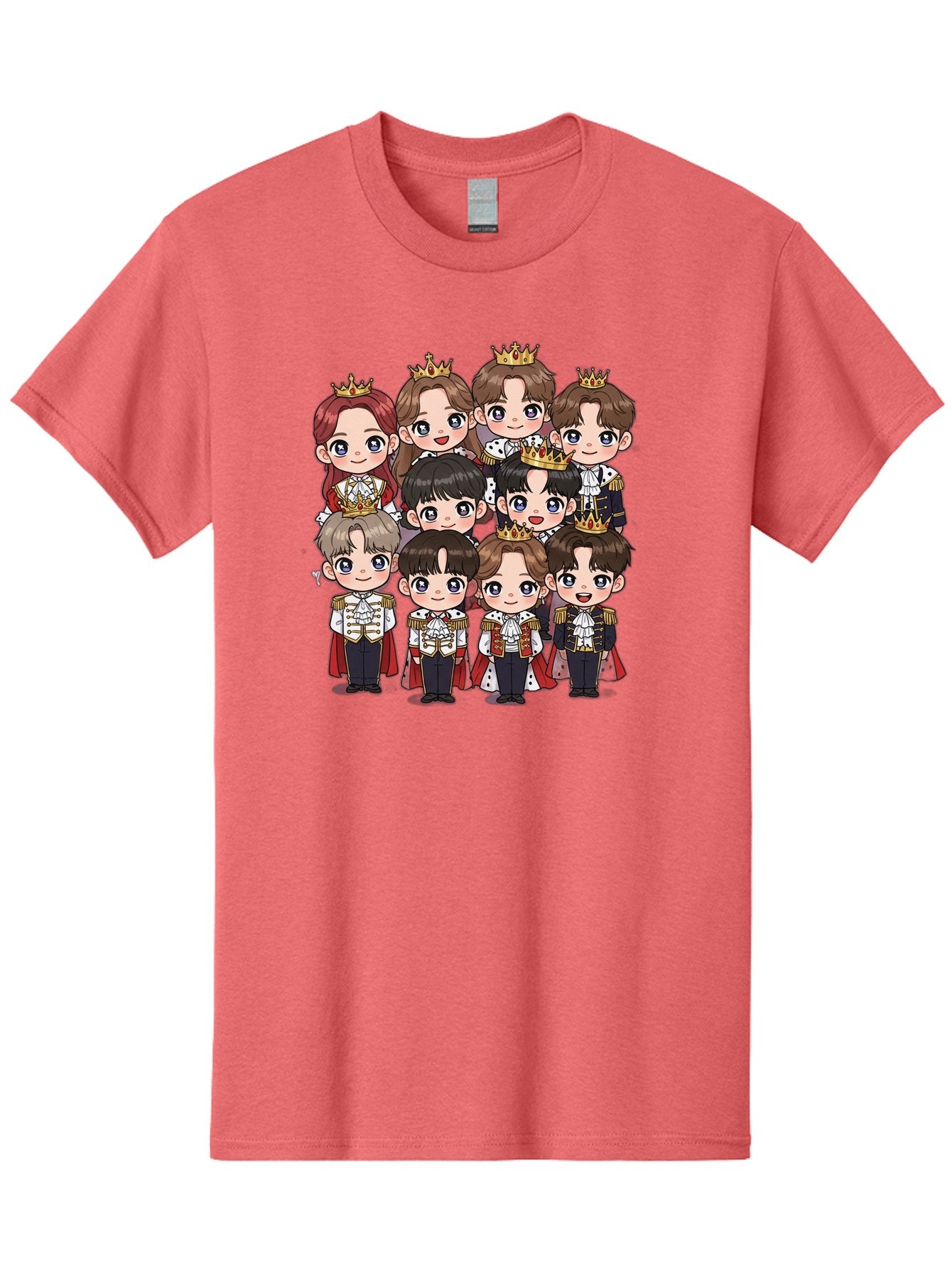 K-Pop-Royalty Men'S Graphic Tee, 100% Cotton, Comfortable Casual Summer Wear, Machine Washable, K-Pop Group, Cartoon Characters, Royal Attire, Crowned Figures, Chibi Style, Cuteness Overload, Idols, Fashion Icons, Cartoon Illustrations Bac103 4