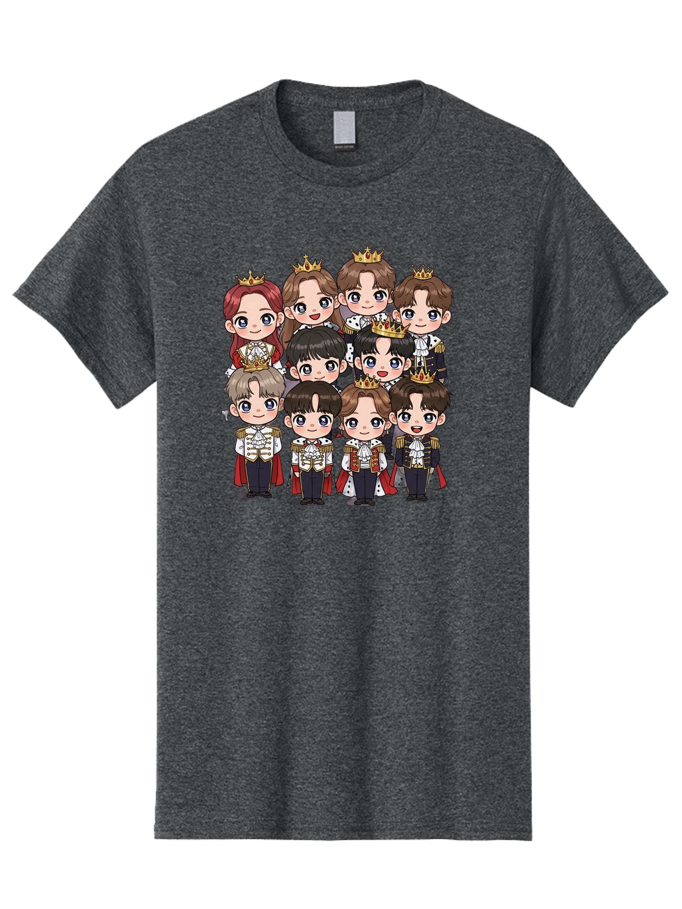 K-Pop-Royalty Men'S Graphic Tee, 100% Cotton, Comfortable Casual Summer Wear, Machine Washable, K-Pop Group, Cartoon Characters, Royal Attire, Crowned Figures, Chibi Style, Cuteness Overload, Idols, Fashion Icons, Cartoon Illustrations Bac103 8