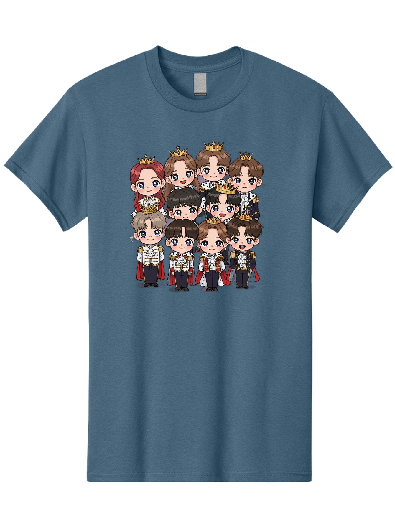 K-Pop-Royalty Men'S Graphic Tee, 100% Cotton, Comfortable Casual Summer Wear, Machine Washable, K-Pop Group, Cartoon Characters, Royal Attire, Crowned Figures, Chibi Style, Cuteness Overload, Idols, Fashion Icons, Cartoon Illustrations Bac103 15
