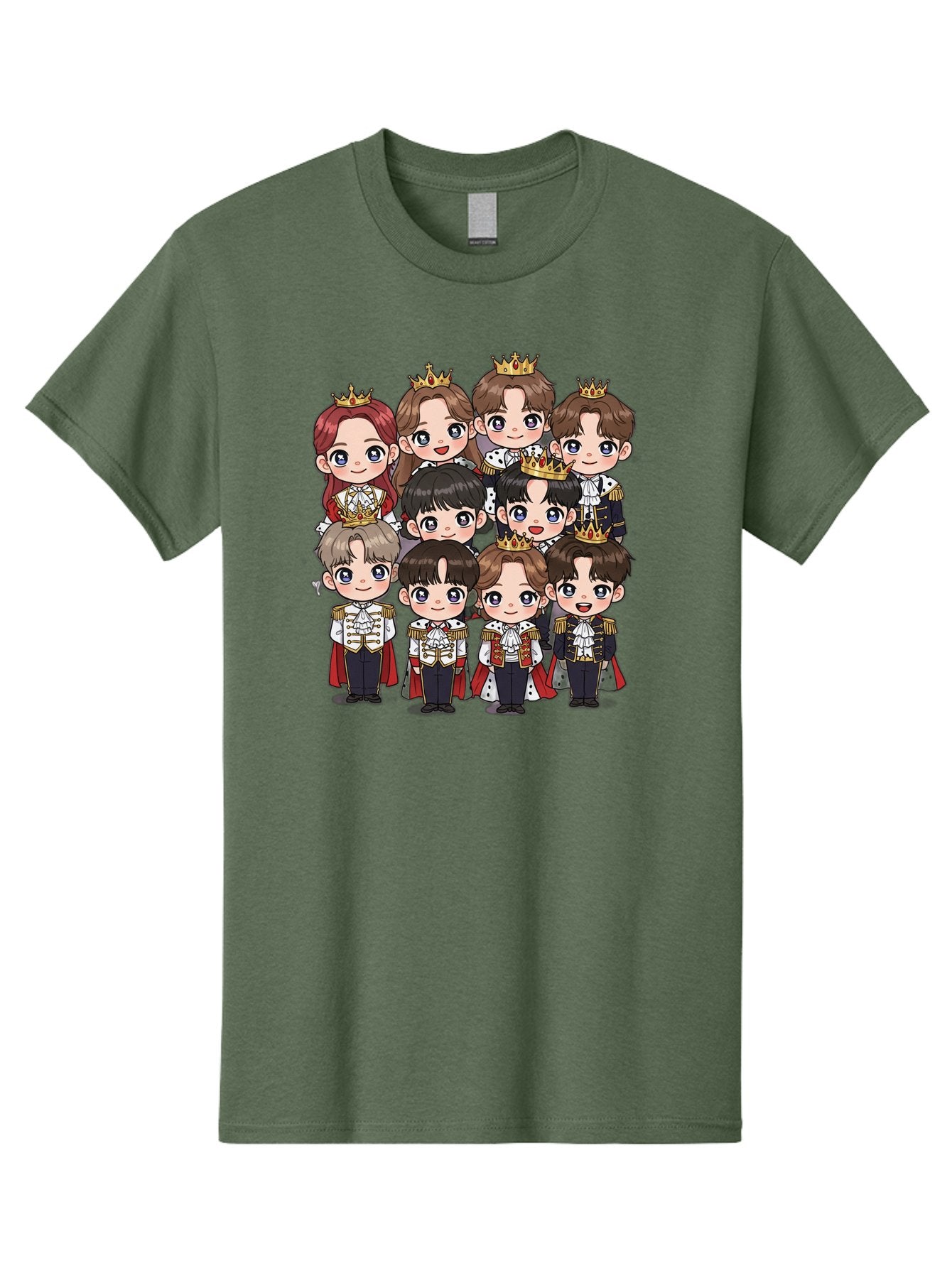 K-Pop-Royalty Men'S Graphic Tee, 100% Cotton, Comfortable Casual Summer Wear, Machine Washable, K-Pop Group, Cartoon Characters, Royal Attire, Crowned Figures, Chibi Style, Cuteness Overload, Idols, Fashion Icons, Cartoon Illustrations Bac103 9