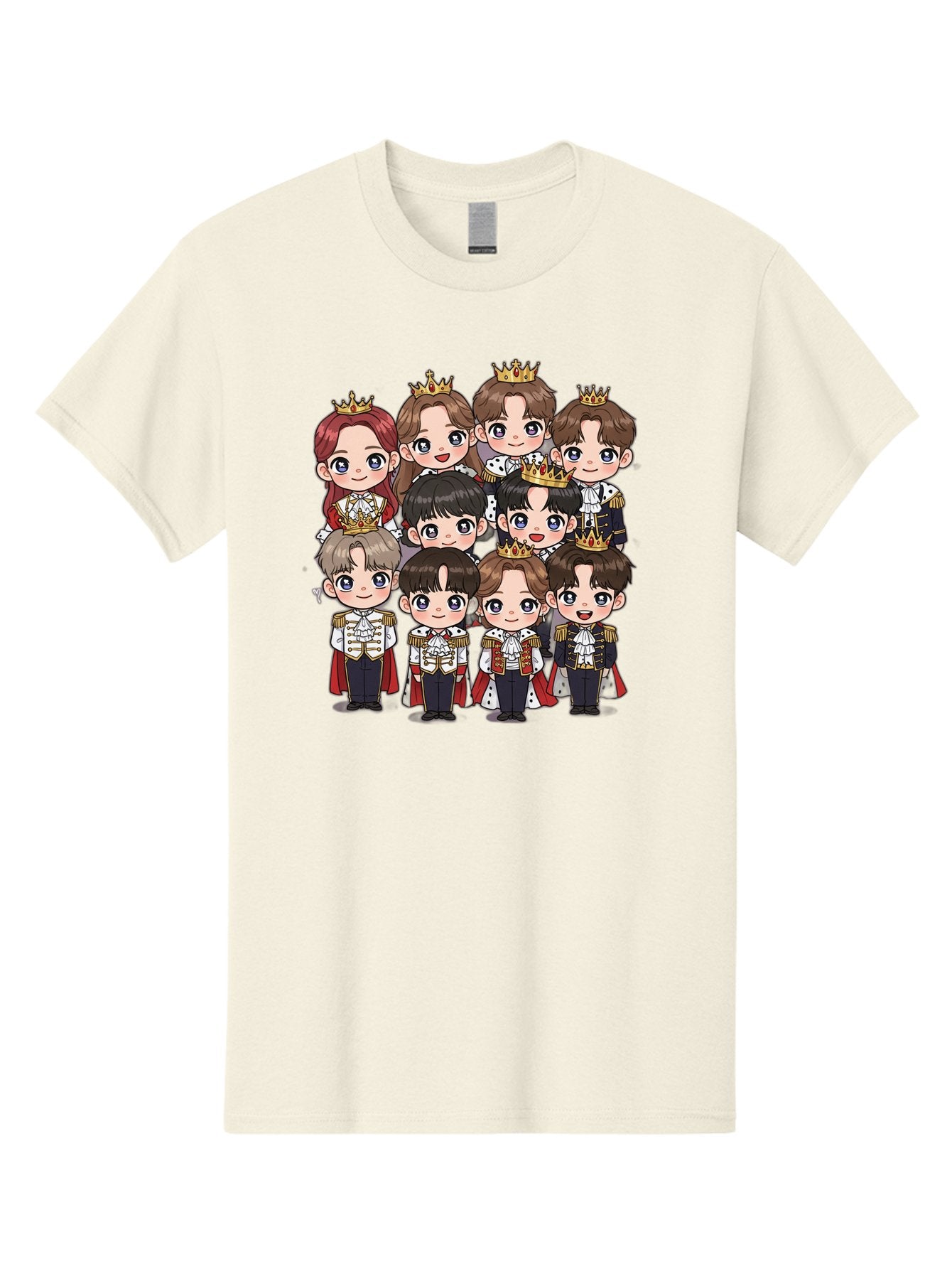 K-Pop-Royalty Men'S Graphic Tee, 100% Cotton, Comfortable Casual Summer Wear, Machine Washable, K-Pop Group, Cartoon Characters, Royal Attire, Crowned Figures, Chibi Style, Cuteness Overload, Idols, Fashion Icons, Cartoon Illustrations Bac103 11
