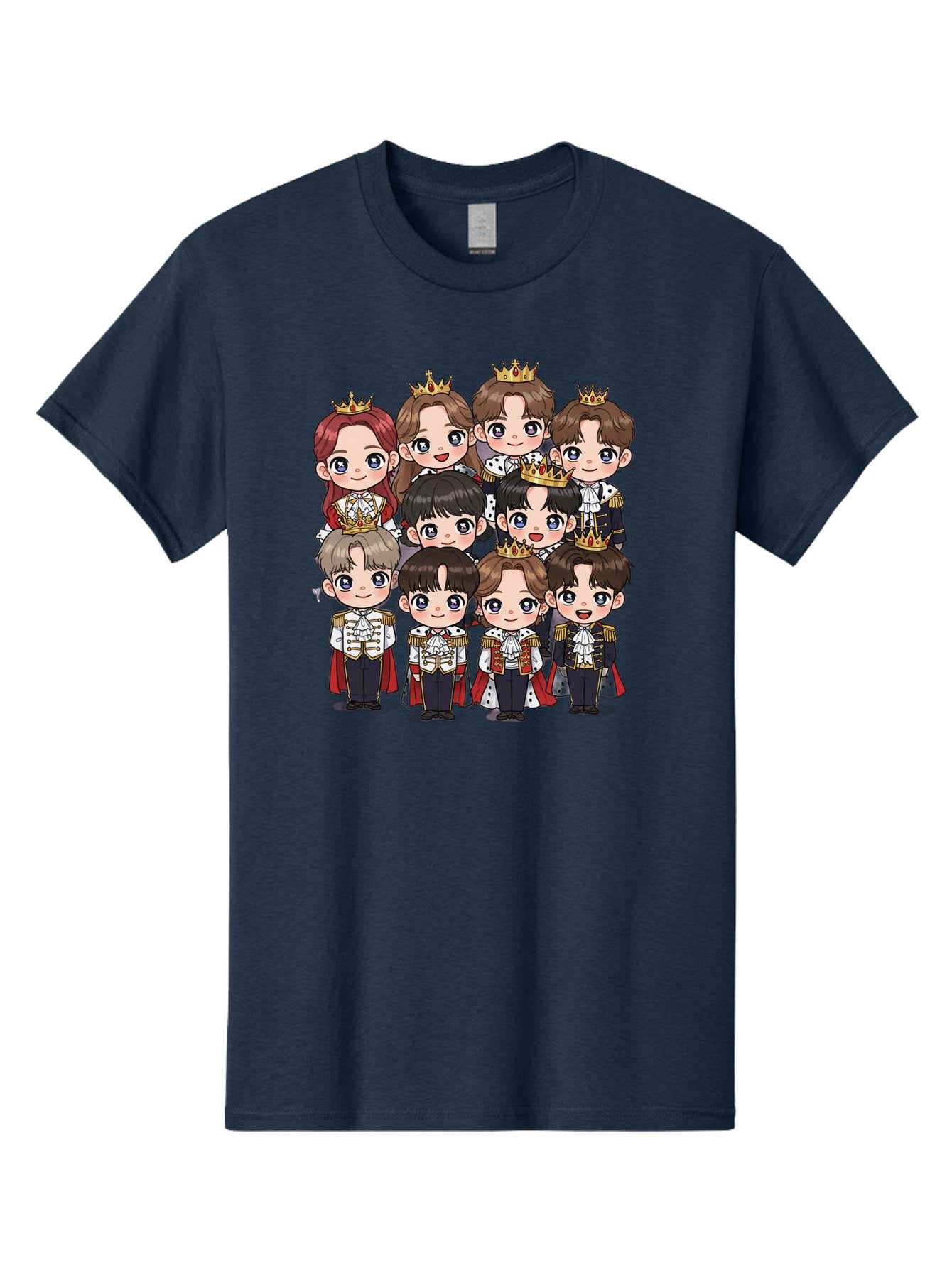 K-Pop-Royalty Men'S Graphic Tee, 100% Cotton, Comfortable Casual Summer Wear, Machine Washable, K-Pop Group, Cartoon Characters, Royal Attire, Crowned Figures, Chibi Style, Cuteness Overload, Idols, Fashion Icons, Cartoon Illustrations Bac103