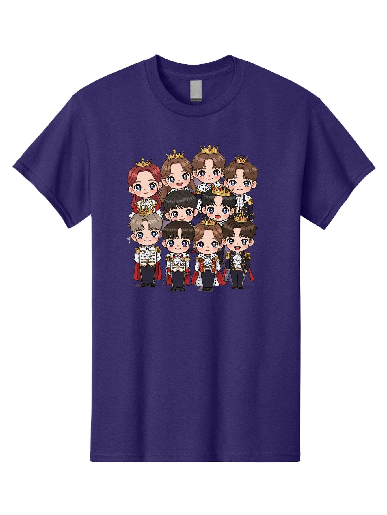 K-Pop-Royalty Men'S Graphic Tee, 100% Cotton, Comfortable Casual Summer Wear, Machine Washable, K-Pop Group, Cartoon Characters, Royal Attire, Crowned Figures, Chibi Style, Cuteness Overload, Idols, Fashion Icons, Cartoon Illustrations Bac103 6