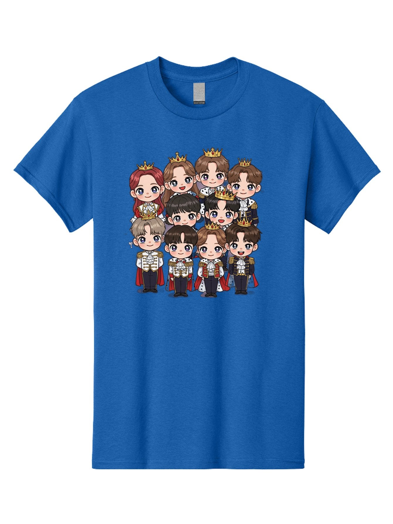 K-Pop-Royalty Men'S Graphic Tee, 100% Cotton, Comfortable Casual Summer Wear, Machine Washable, K-Pop Group, Cartoon Characters, Royal Attire, Crowned Figures, Chibi Style, Cuteness Overload, Idols, Fashion Icons, Cartoon Illustrations Bac103 10