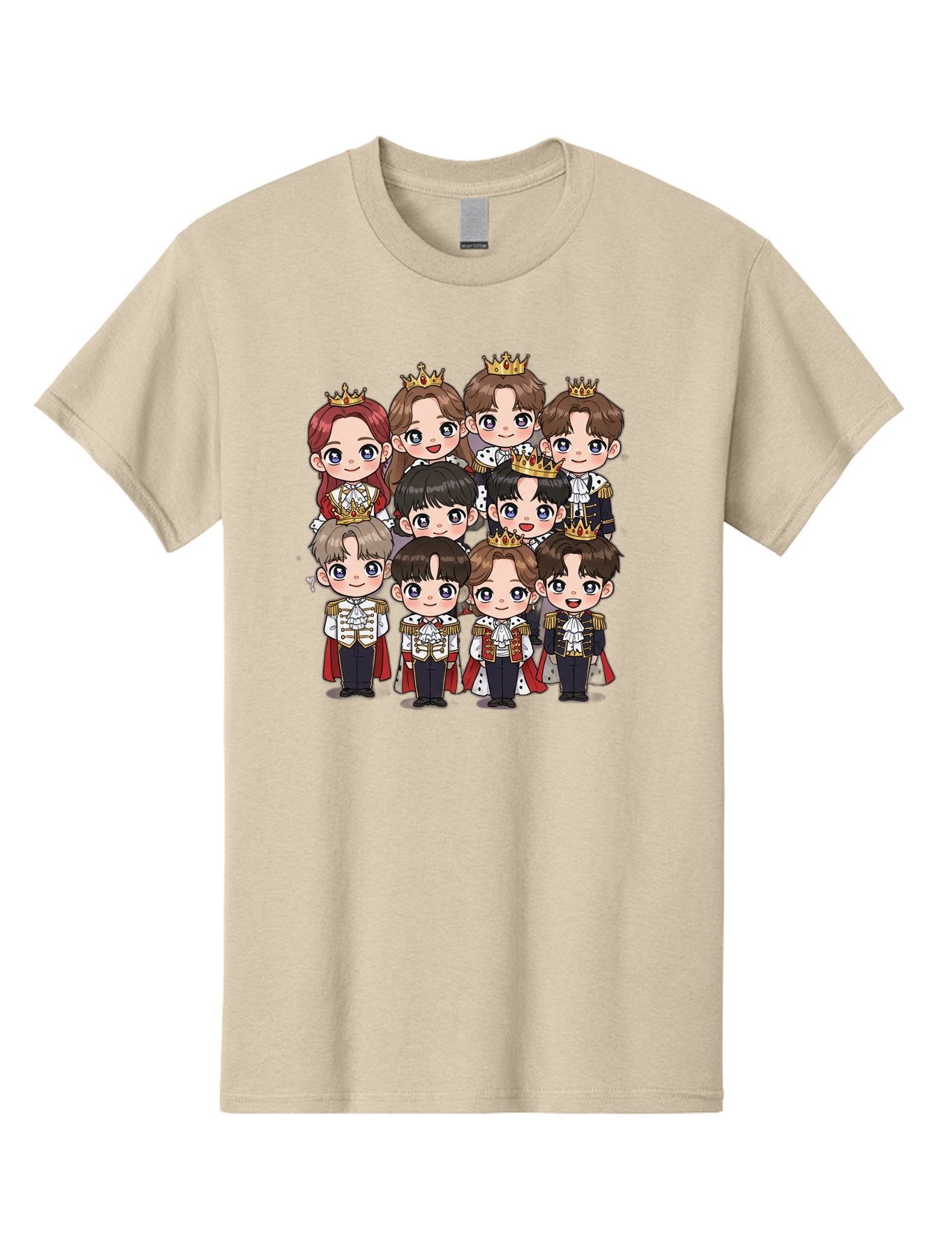 K-Pop-Royalty Men'S Graphic Tee, 100% Cotton, Comfortable Casual Summer Wear, Machine Washable, K-Pop Group, Cartoon Characters, Royal Attire, Crowned Figures, Chibi Style, Cuteness Overload, Idols, Fashion Icons, Cartoon Illustrations Bac103 14