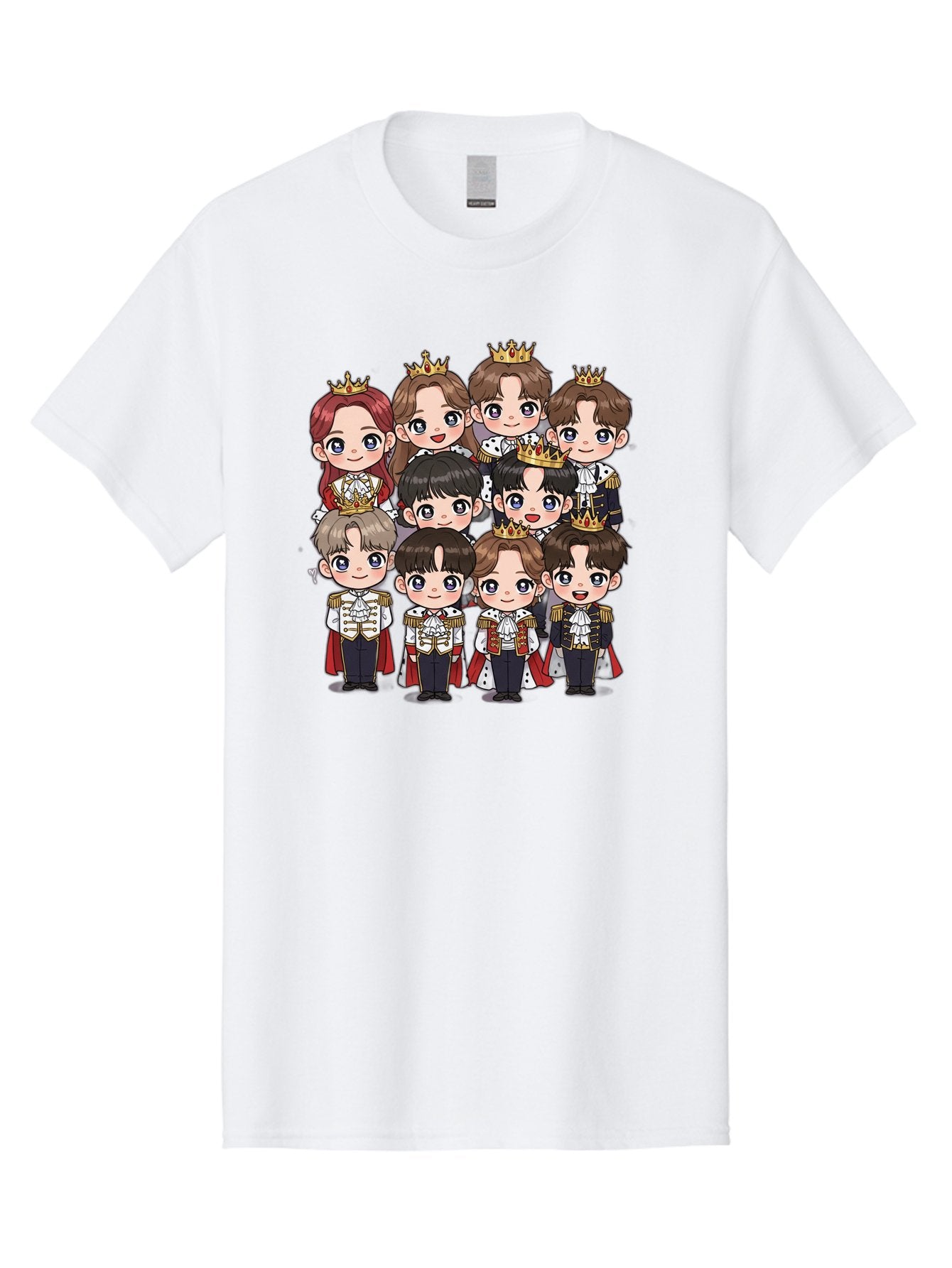 K-Pop-Royalty Men'S Graphic Tee, 100% Cotton, Comfortable Casual Summer Wear, Machine Washable, K-Pop Group, Cartoon Characters, Royal Attire, Crowned Figures, Chibi Style, Cuteness Overload, Idols, Fashion Icons, Cartoon Illustrations Bac103 12