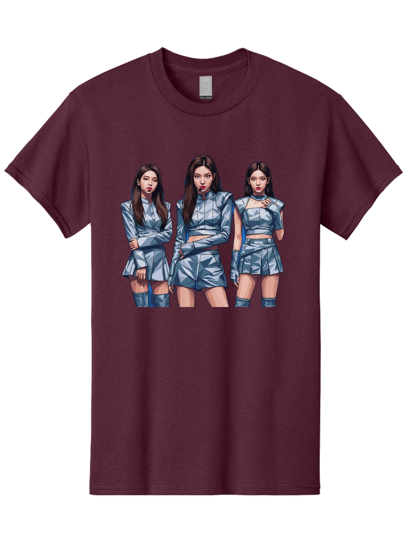 K-Pop-Trio Men'S Graphic Tee, 100% Cotton, Comfortable Casual Summer Wear, Machine Washable, K-Pop Group, Female Idols, Silver Outfits, Futuristic Fashion, Fashion Models, Group Portrait, Pop Art Style, Confident Poses, Long Hair, Bac104 14