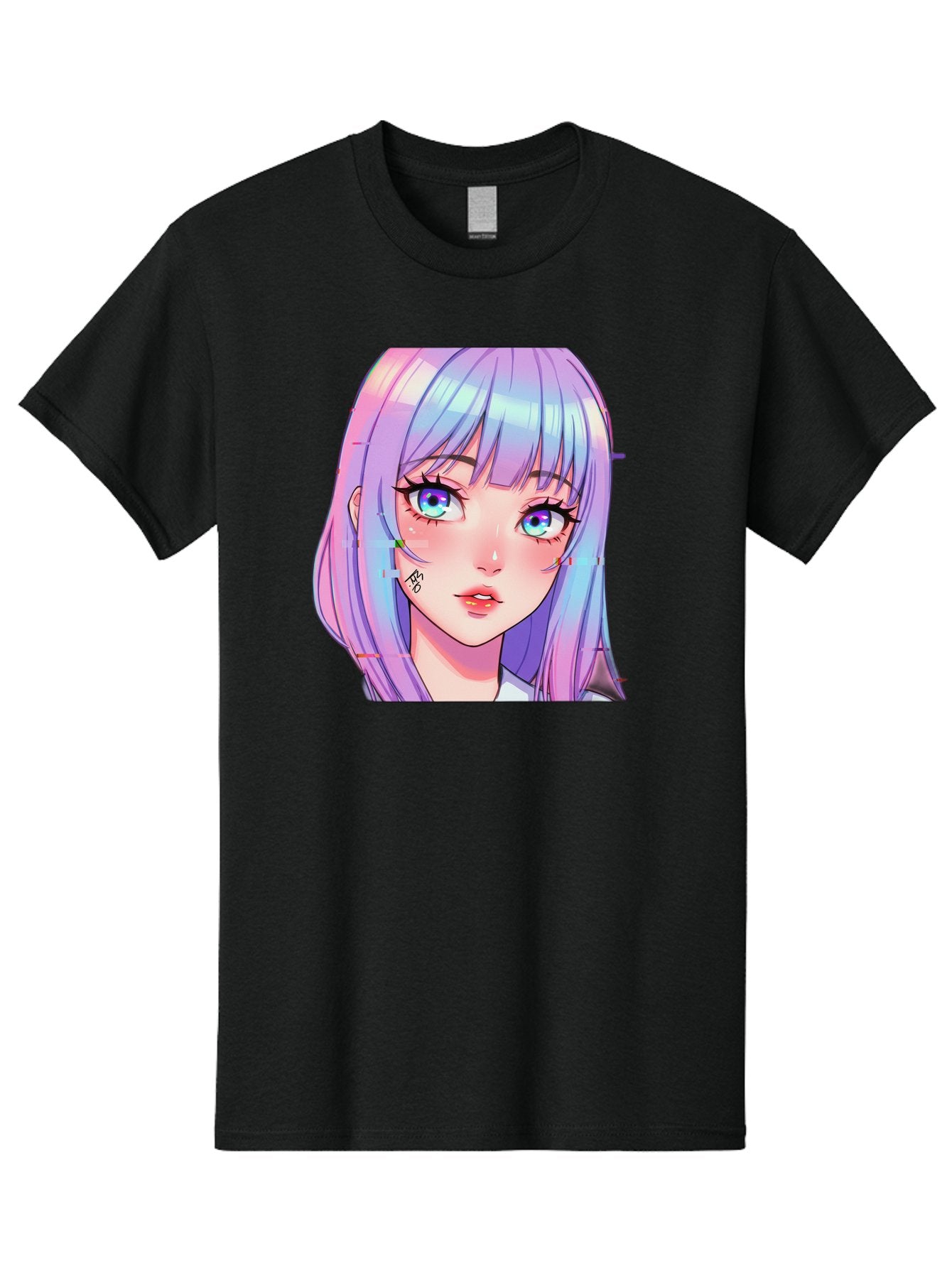 Kawaii-Girl-With-Freckles Men'S Graphic Tee, 100% Cotton, Comfortable Casual Summer Wear, Machine Washable, Anime Girl, Pastel Hair, Vibrant Eyes, Facial Tattoo, Kawaii Aesthetic, Manga Style, Digital Art, Cartoon Character, Bac106 8