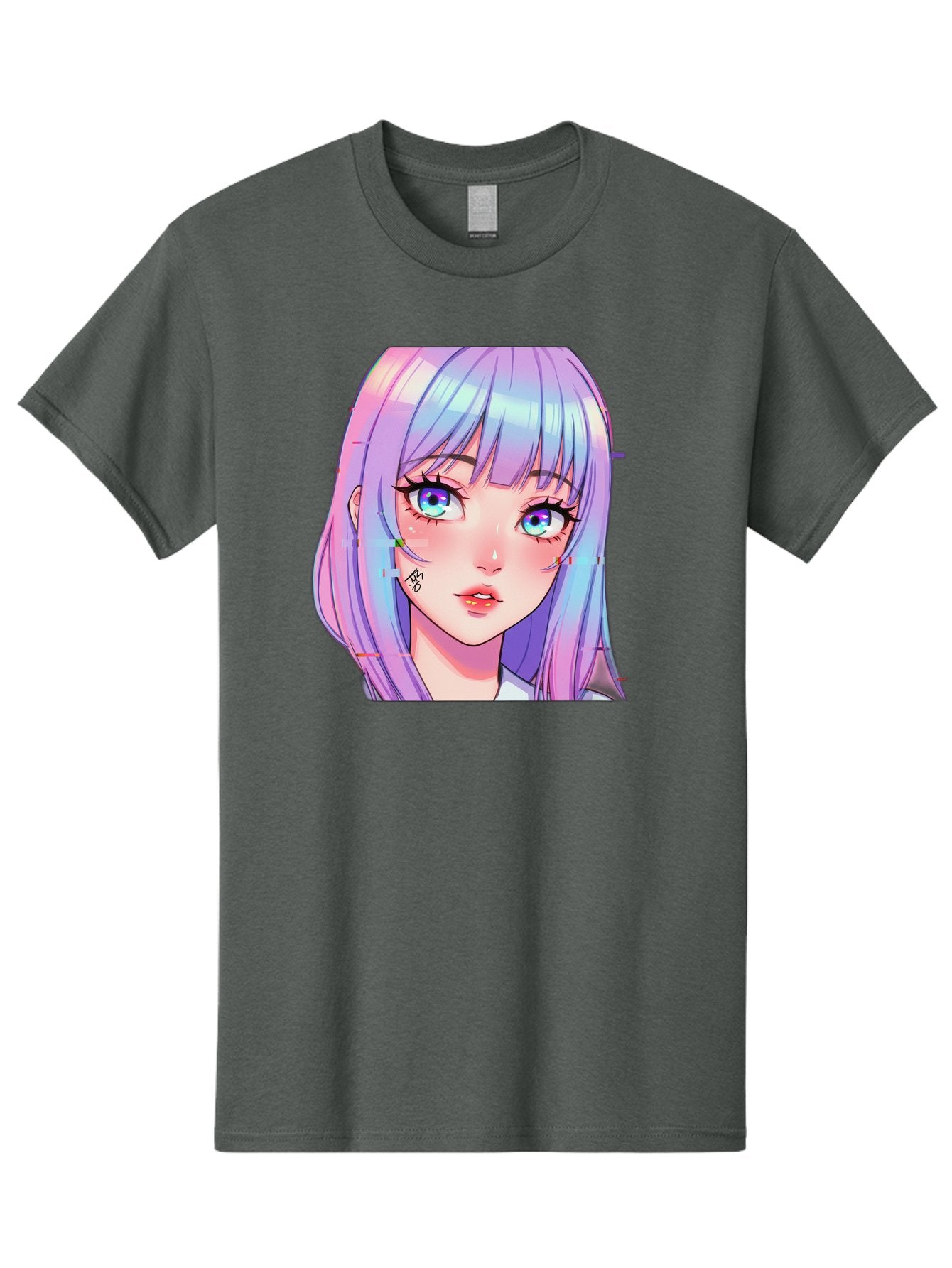Kawaii-Girl-With-Freckles Men'S Graphic Tee, 100% Cotton, Comfortable Casual Summer Wear, Machine Washable, Anime Girl, Pastel Hair, Vibrant Eyes, Facial Tattoo, Kawaii Aesthetic, Manga Style, Digital Art, Cartoon Character, Bac106 13
