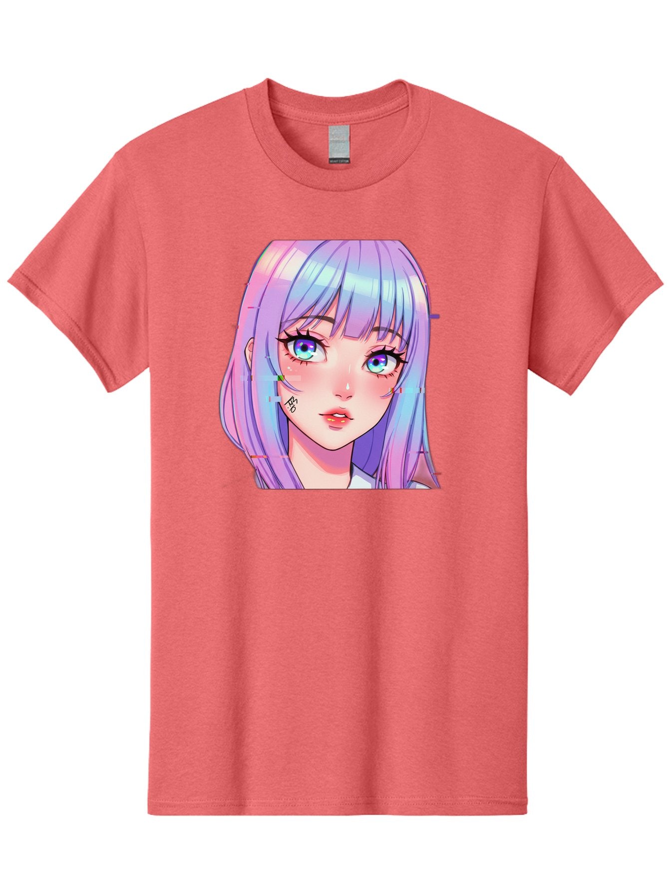 Kawaii-Girl-With-Freckles Men'S Graphic Tee, 100% Cotton, Comfortable Casual Summer Wear, Machine Washable, Anime Girl, Pastel Hair, Vibrant Eyes, Facial Tattoo, Kawaii Aesthetic, Manga Style, Digital Art, Cartoon Character, Bac106 10