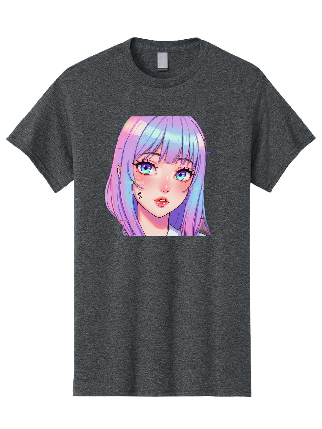Kawaii-Girl-With-Freckles Men'S Graphic Tee, 100% Cotton, Comfortable Casual Summer Wear, Machine Washable, Anime Girl, Pastel Hair, Vibrant Eyes, Facial Tattoo, Kawaii Aesthetic, Manga Style, Digital Art, Cartoon Character, Bac106