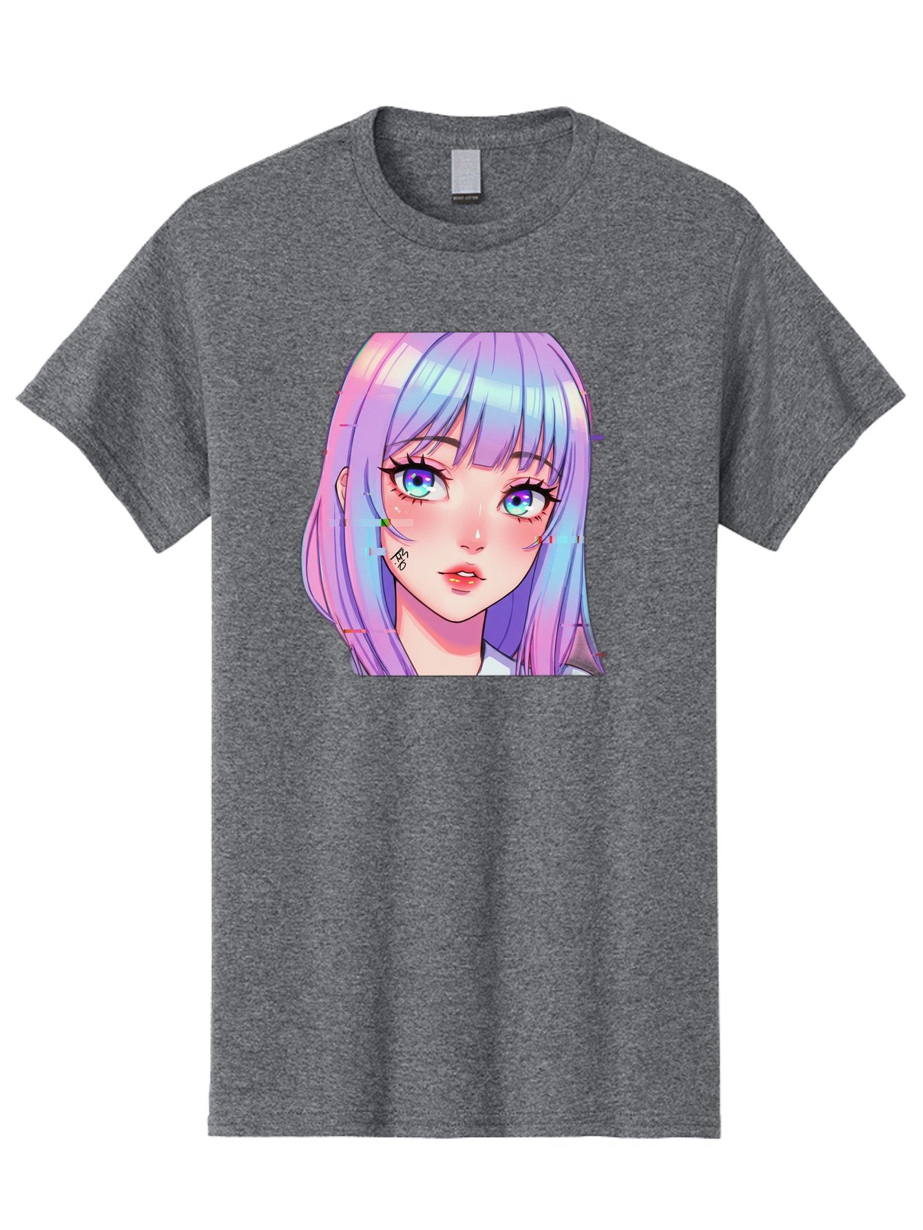 Kawaii-Girl-With-Freckles Men'S Graphic Tee, 100% Cotton, Comfortable Casual Summer Wear, Machine Washable, Anime Girl, Pastel Hair, Vibrant Eyes, Facial Tattoo, Kawaii Aesthetic, Manga Style, Digital Art, Cartoon Character, Bac106 11