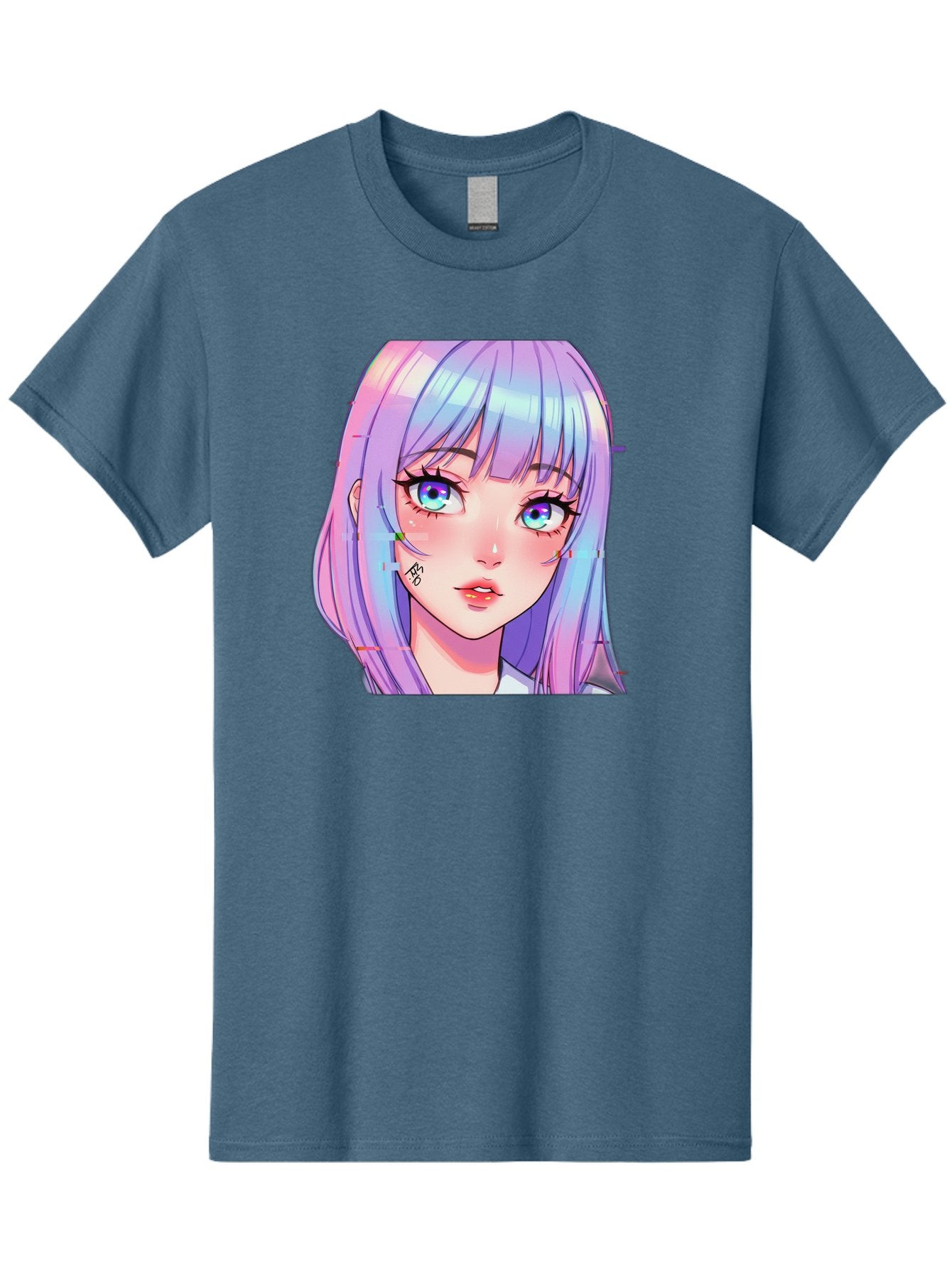 Kawaii-Girl-With-Freckles Men'S Graphic Tee, 100% Cotton, Comfortable Casual Summer Wear, Machine Washable, Anime Girl, Pastel Hair, Vibrant Eyes, Facial Tattoo, Kawaii Aesthetic, Manga Style, Digital Art, Cartoon Character, Bac106 14