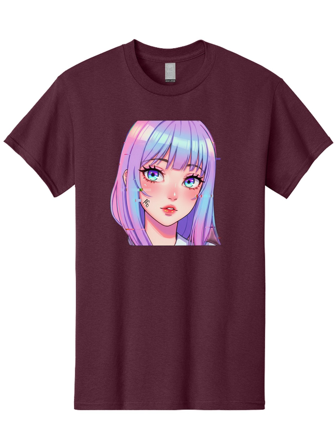 Kawaii-Girl-With-Freckles Men'S Graphic Tee, 100% Cotton, Comfortable Casual Summer Wear, Machine Washable, Anime Girl, Pastel Hair, Vibrant Eyes, Facial Tattoo, Kawaii Aesthetic, Manga Style, Digital Art, Cartoon Character, Bac106 12
