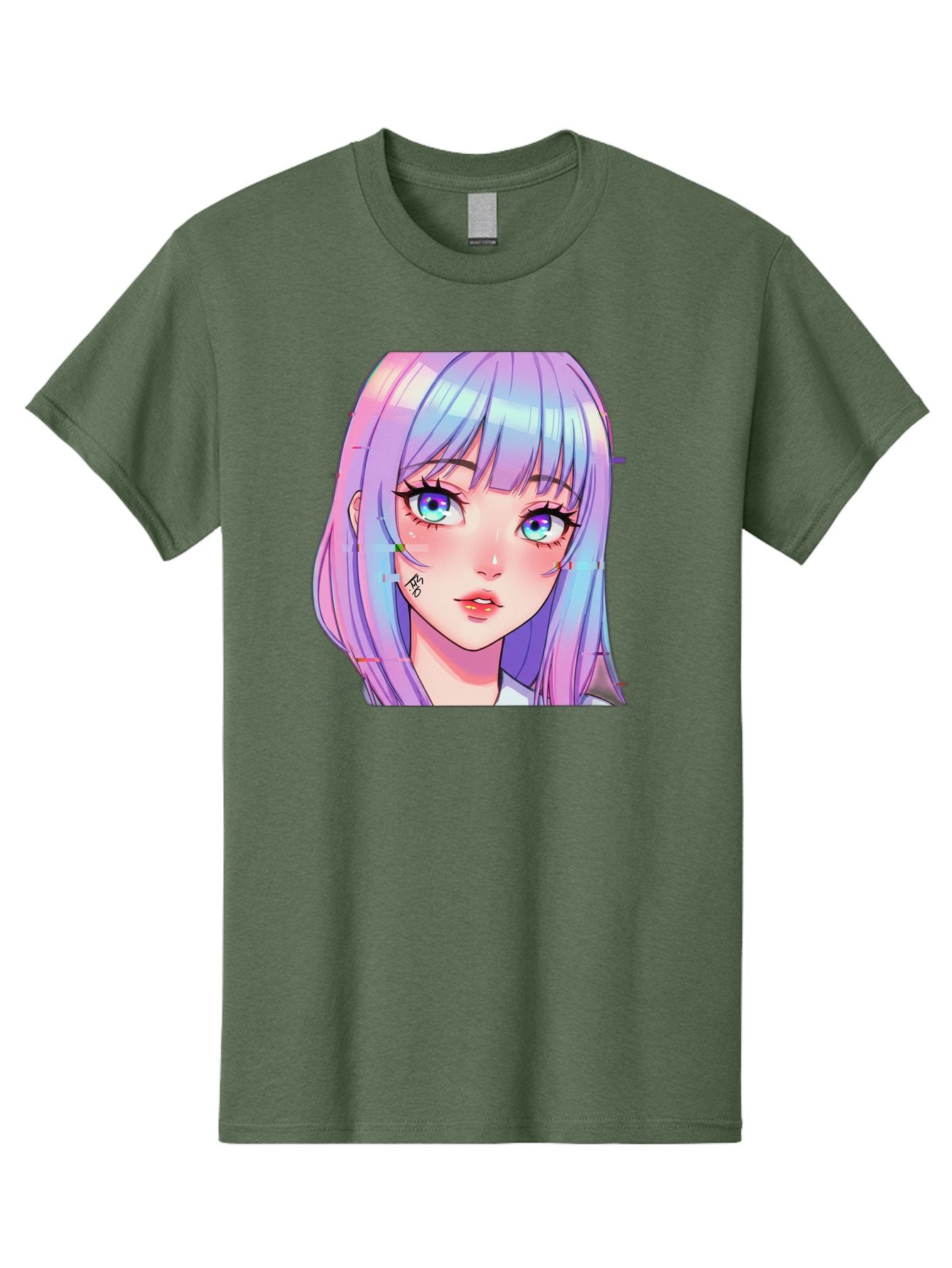 Kawaii-Girl-With-Freckles Men'S Graphic Tee, 100% Cotton, Comfortable Casual Summer Wear, Machine Washable, Anime Girl, Pastel Hair, Vibrant Eyes, Facial Tattoo, Kawaii Aesthetic, Manga Style, Digital Art, Cartoon Character, Bac106 6
