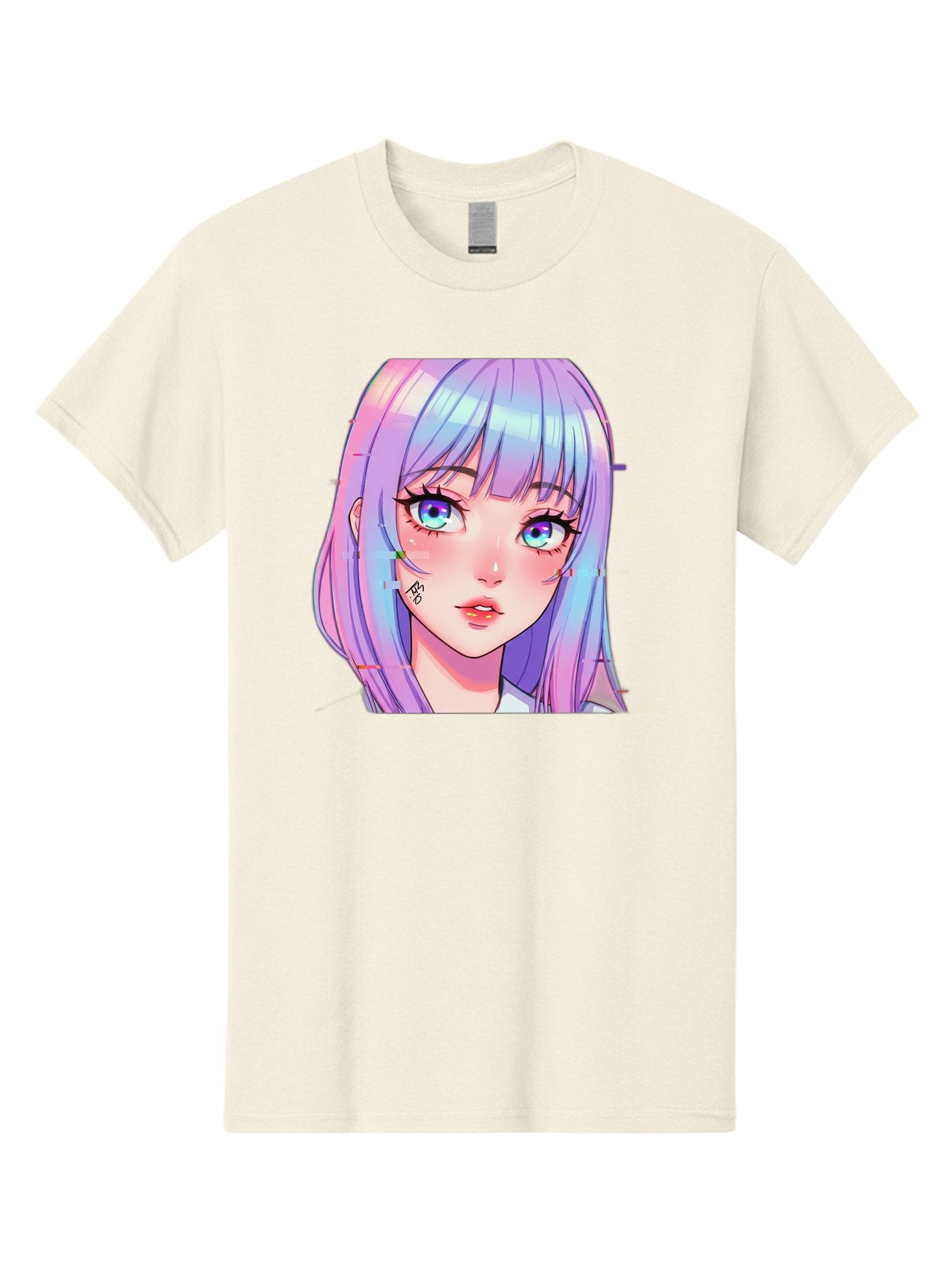 Kawaii-Girl-With-Freckles Men'S Graphic Tee, 100% Cotton, Comfortable Casual Summer Wear, Machine Washable, Anime Girl, Pastel Hair, Vibrant Eyes, Facial Tattoo, Kawaii Aesthetic, Manga Style, Digital Art, Cartoon Character, Bac106 5