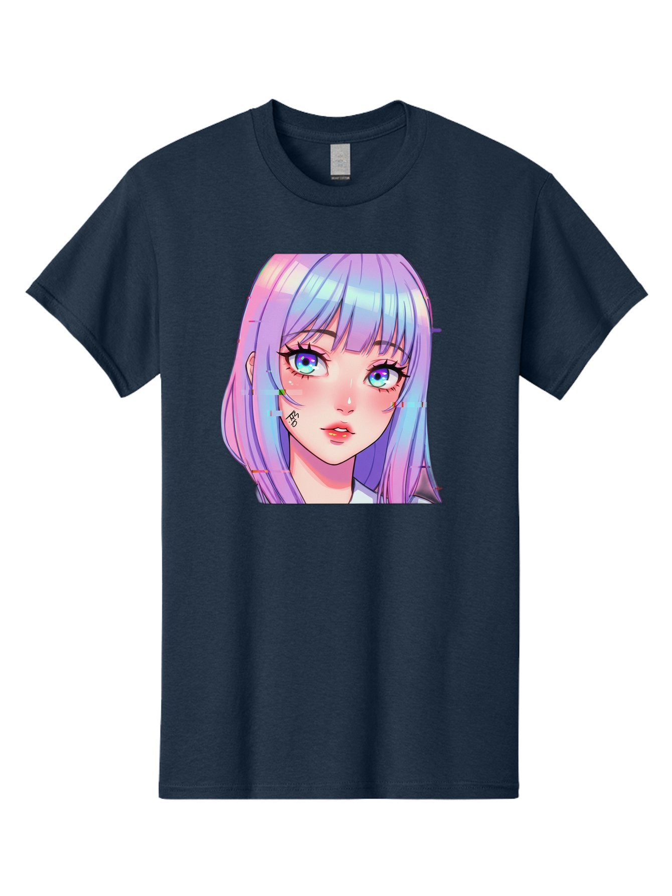 Kawaii-Girl-With-Freckles Men'S Graphic Tee, 100% Cotton, Comfortable Casual Summer Wear, Machine Washable, Anime Girl, Pastel Hair, Vibrant Eyes, Facial Tattoo, Kawaii Aesthetic, Manga Style, Digital Art, Cartoon Character, Bac106