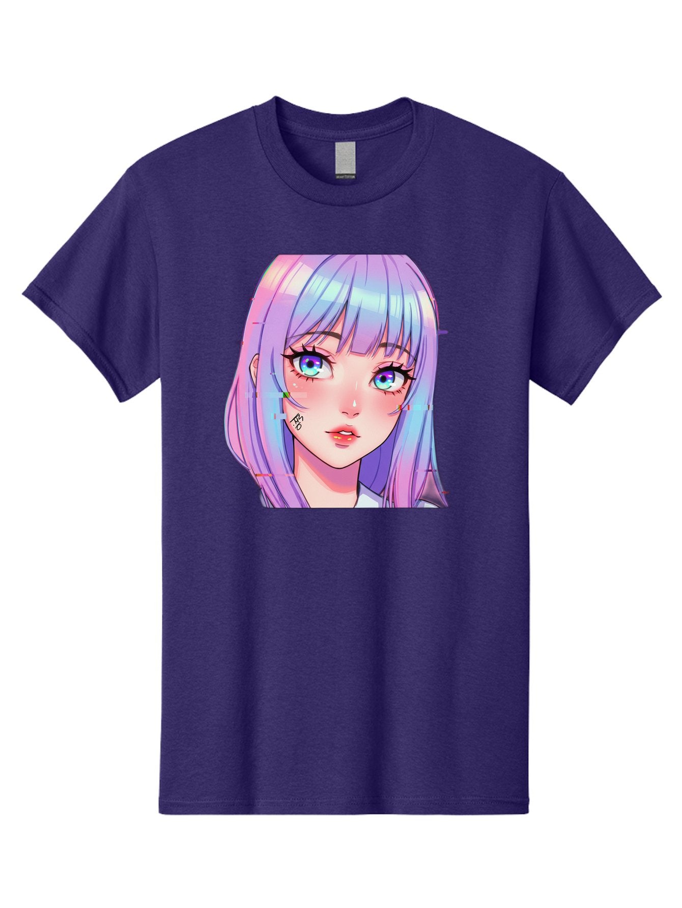 Kawaii-Girl-With-Freckles Men'S Graphic Tee, 100% Cotton, Comfortable Casual Summer Wear, Machine Washable, Anime Girl, Pastel Hair, Vibrant Eyes, Facial Tattoo, Kawaii Aesthetic, Manga Style, Digital Art, Cartoon Character, Bac106 15