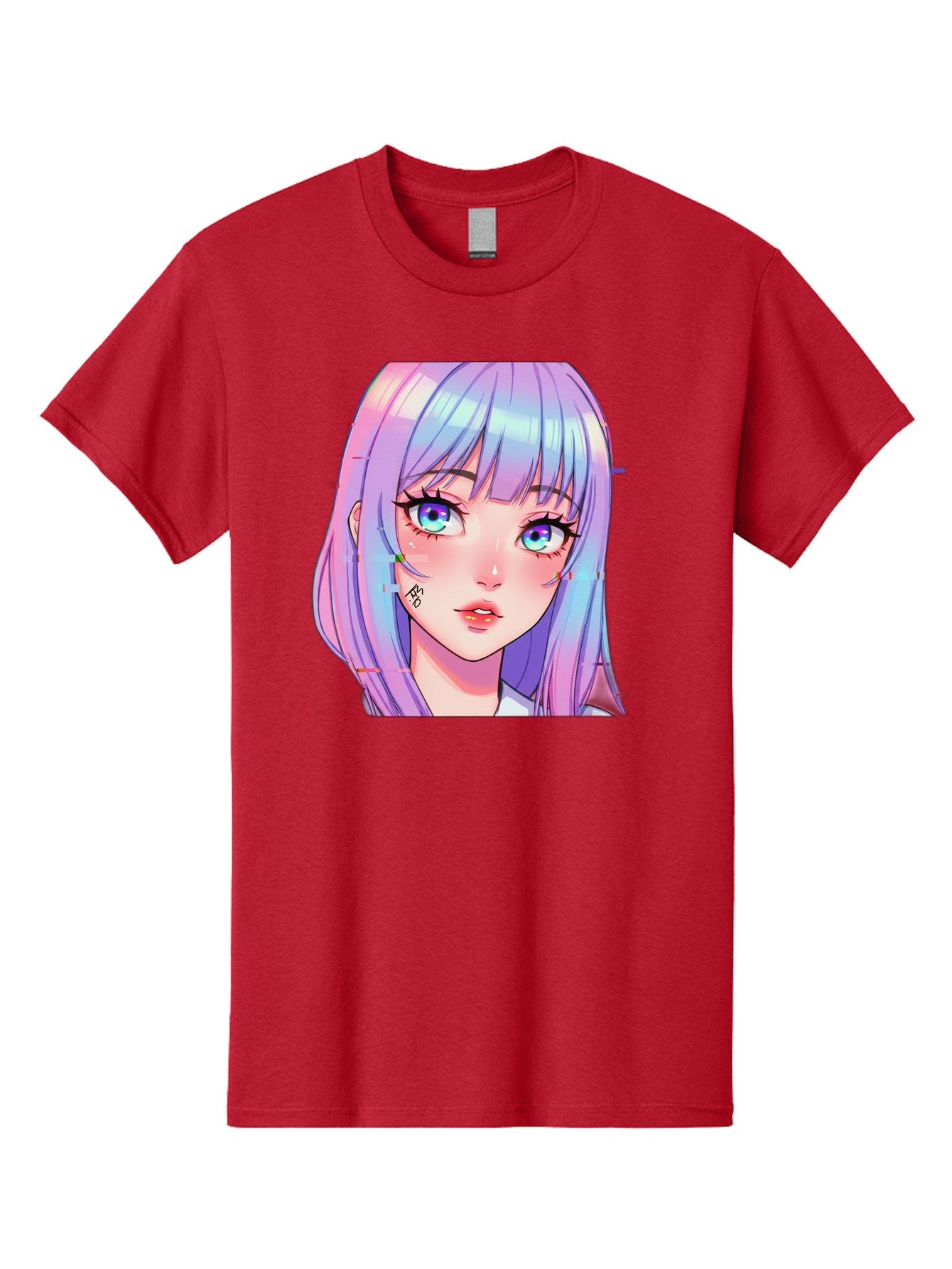 Kawaii-Girl-With-Freckles Men'S Graphic Tee, 100% Cotton, Comfortable Casual Summer Wear, Machine Washable, Anime Girl, Pastel Hair, Vibrant Eyes, Facial Tattoo, Kawaii Aesthetic, Manga Style, Digital Art, Cartoon Character, Bac106 4