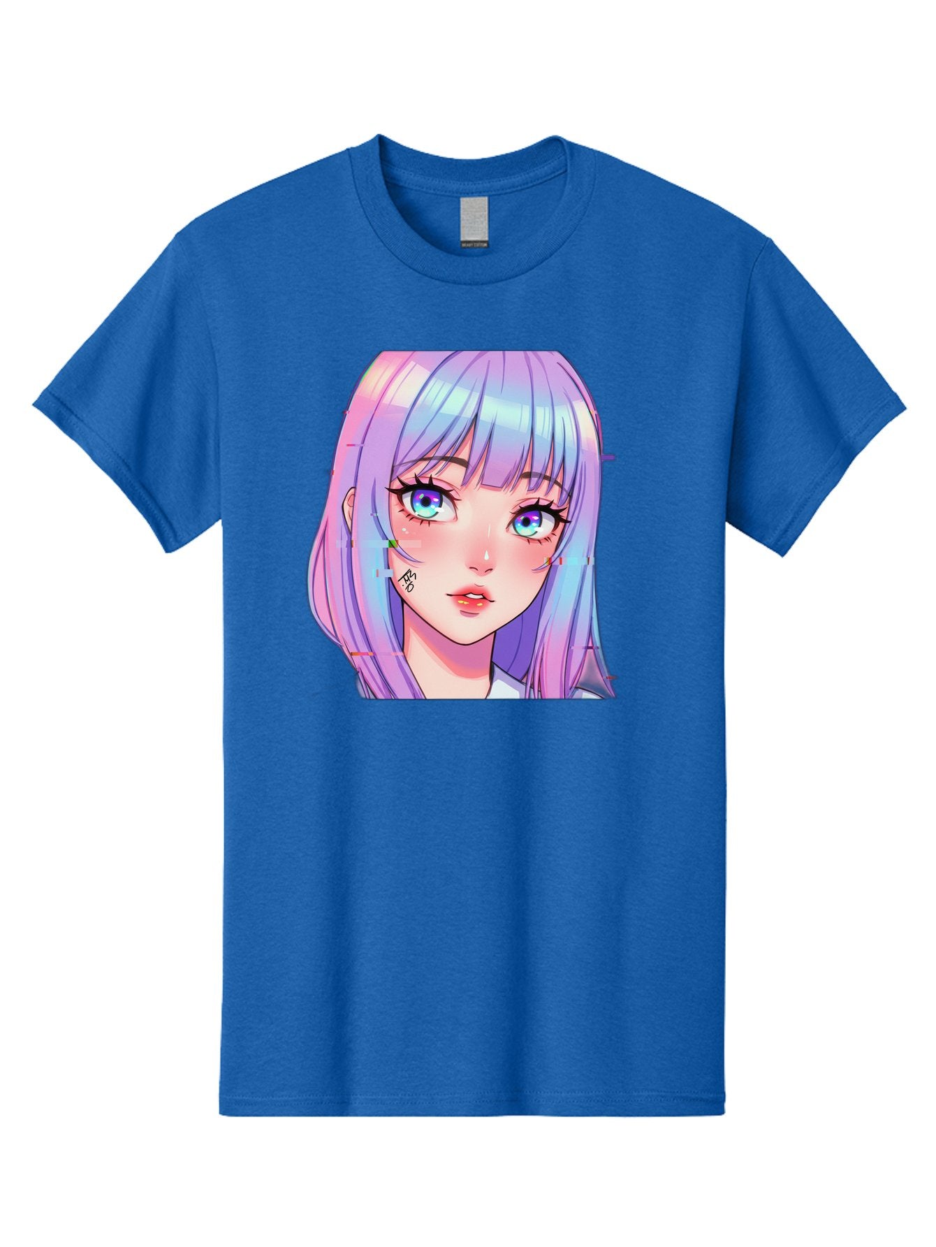 Kawaii-Girl-With-Freckles Men'S Graphic Tee, 100% Cotton, Comfortable Casual Summer Wear, Machine Washable, Anime Girl, Pastel Hair, Vibrant Eyes, Facial Tattoo, Kawaii Aesthetic, Manga Style, Digital Art, Cartoon Character, Bac106 9