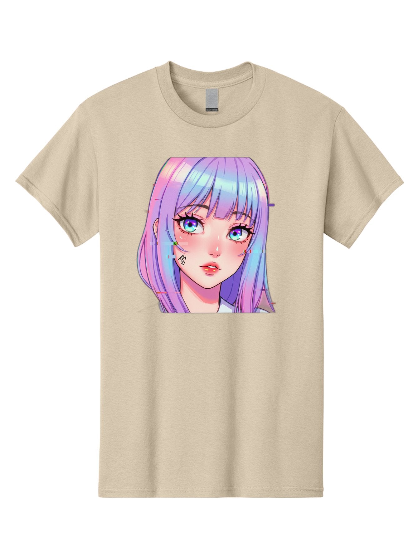 Kawaii-Girl-With-Freckles Men'S Graphic Tee, 100% Cotton, Comfortable Casual Summer Wear, Machine Washable, Anime Girl, Pastel Hair, Vibrant Eyes, Facial Tattoo, Kawaii Aesthetic, Manga Style, Digital Art, Cartoon Character, Bac106 3