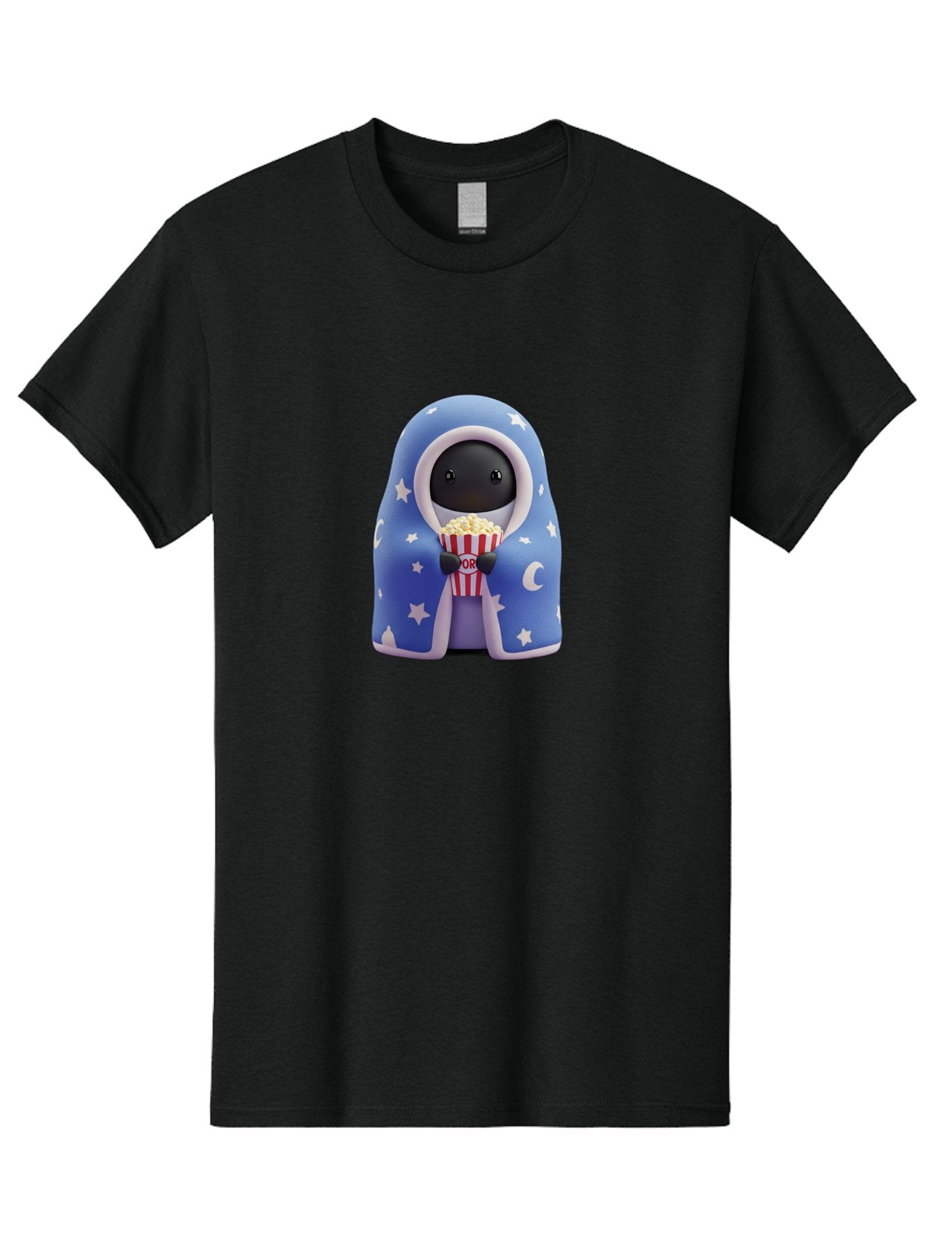 Kaws-Companion Men'S Graphic Tee, 100% Cotton, Comfortable Casual Summer Wear, Machine Washable, Cartoon Character, Blue Robe With Stars, Holding Popcorn, Moon Symbol, Night Theme, Cute Design, Whimsical, Pop Culture, Relaxed, Casual, Bac107 14