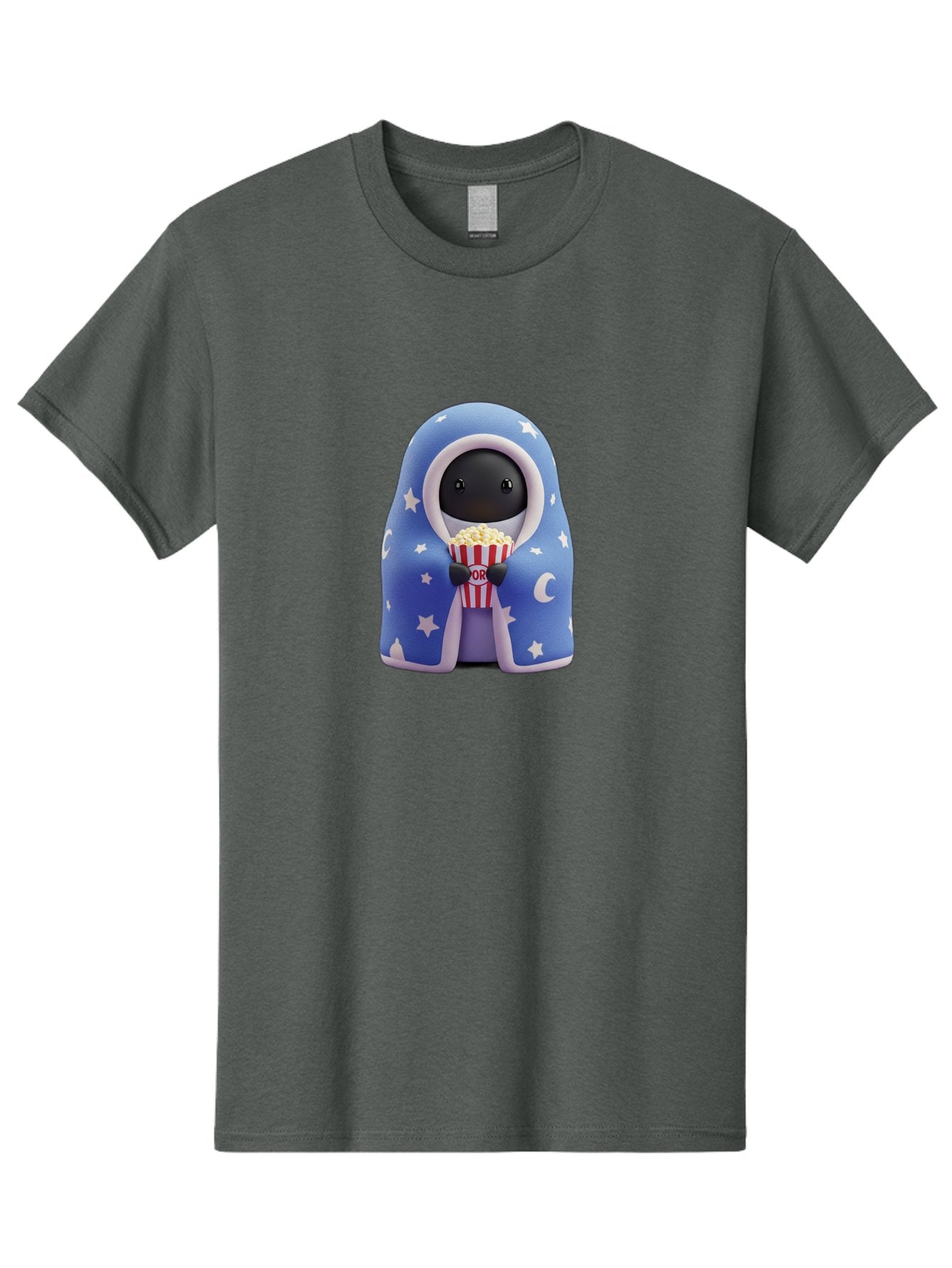 Kaws-Companion Men'S Graphic Tee, 100% Cotton, Comfortable Casual Summer Wear, Machine Washable, Cartoon Character, Blue Robe With Stars, Holding Popcorn, Moon Symbol, Night Theme, Cute Design, Whimsical, Pop Culture, Relaxed, Casual, Bac107 4