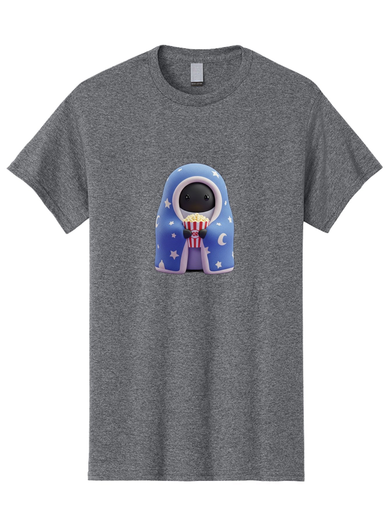 Kaws-Companion Men'S Graphic Tee, 100% Cotton, Comfortable Casual Summer Wear, Machine Washable, Cartoon Character, Blue Robe With Stars, Holding Popcorn, Moon Symbol, Night Theme, Cute Design, Whimsical, Pop Culture, Relaxed, Casual, Bac107 13