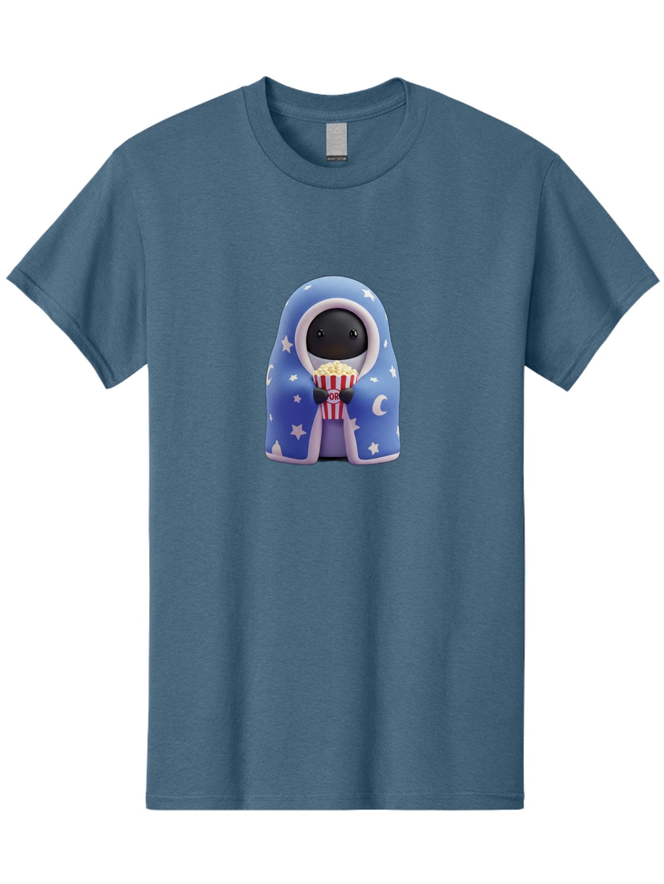 Kaws-Companion Men'S Graphic Tee, 100% Cotton, Comfortable Casual Summer Wear, Machine Washable, Cartoon Character, Blue Robe With Stars, Holding Popcorn, Moon Symbol, Night Theme, Cute Design, Whimsical, Pop Culture, Relaxed, Casual, Bac107 12