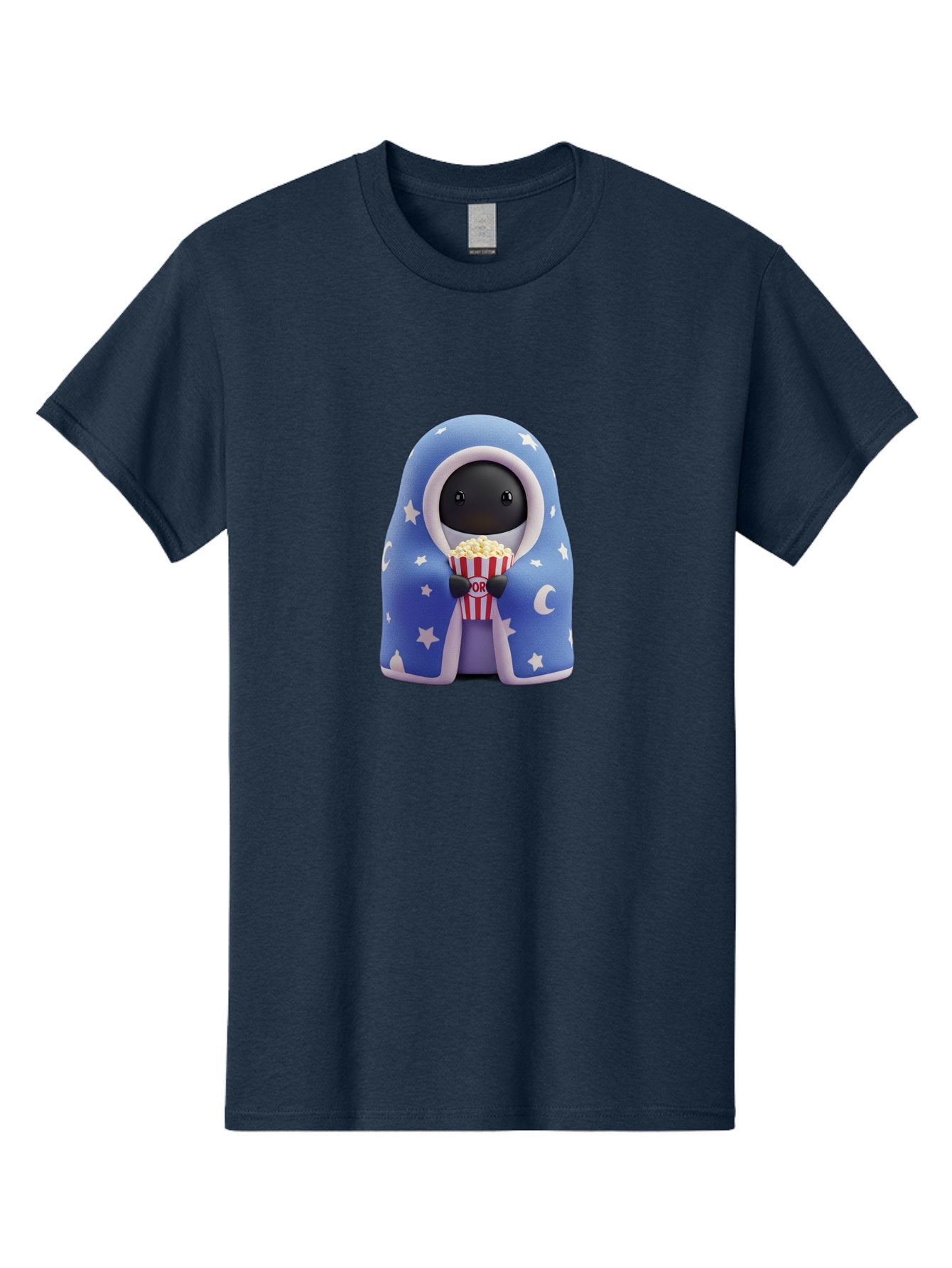 Kaws-Companion Men'S Graphic Tee, 100% Cotton, Comfortable Casual Summer Wear, Machine Washable, Cartoon Character, Blue Robe With Stars, Holding Popcorn, Moon Symbol, Night Theme, Cute Design, Whimsical, Pop Culture, Relaxed, Casual, Bac107 6