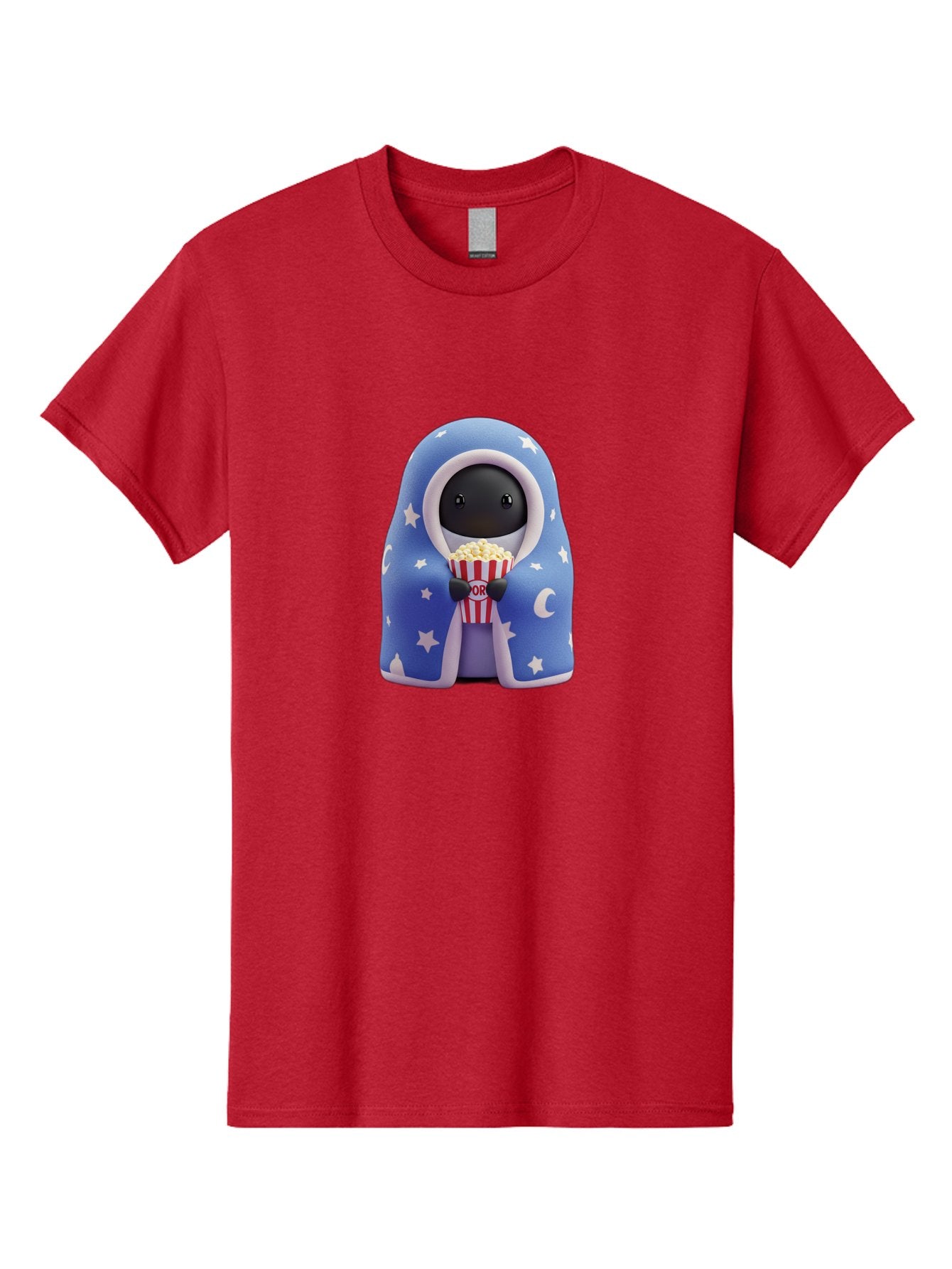 Kaws-Companion Men'S Graphic Tee, 100% Cotton, Comfortable Casual Summer Wear, Machine Washable, Cartoon Character, Blue Robe With Stars, Holding Popcorn, Moon Symbol, Night Theme, Cute Design, Whimsical, Pop Culture, Relaxed, Casual, Bac107 5
