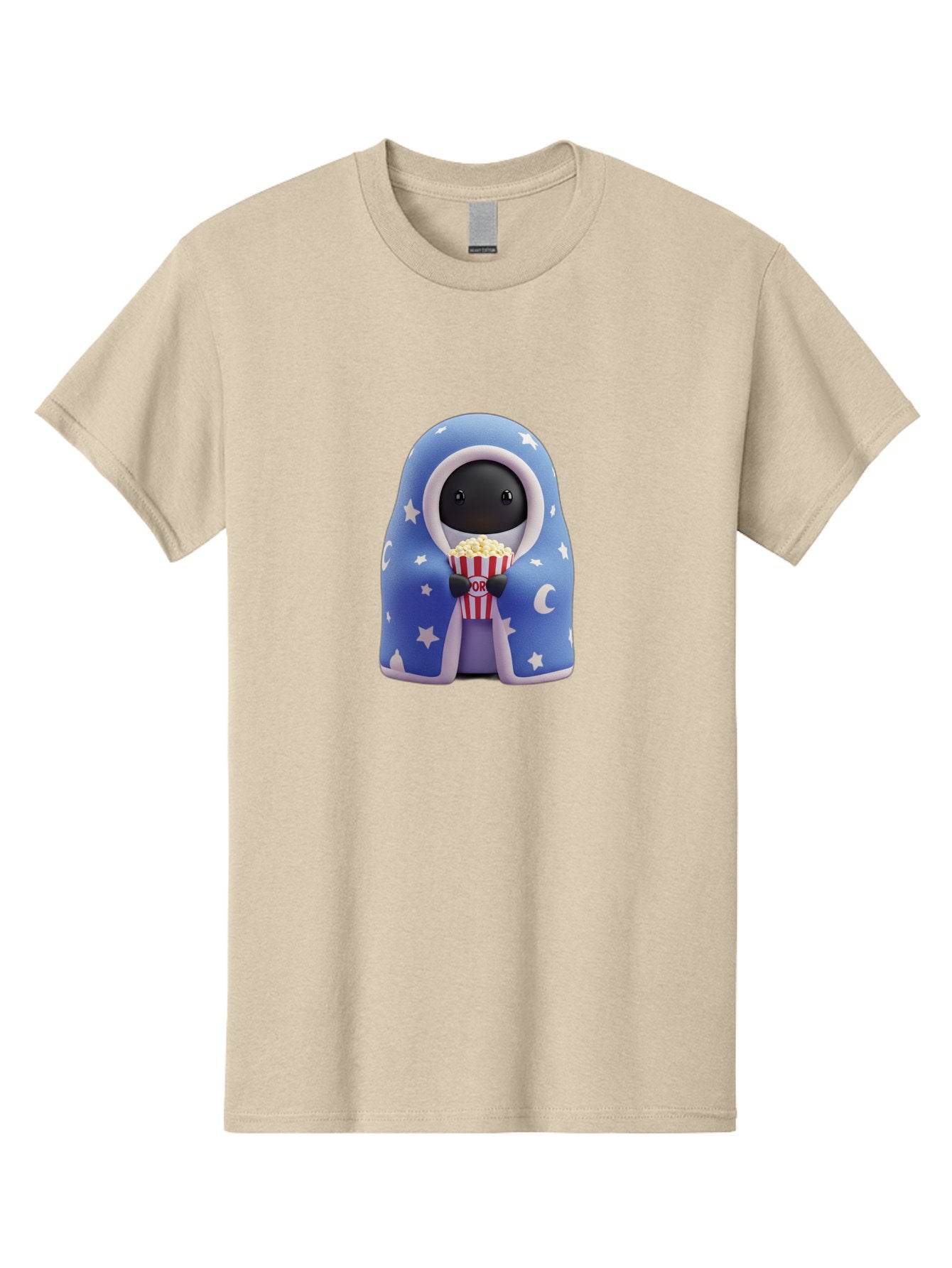 Kaws-Companion Men'S Graphic Tee, 100% Cotton, Comfortable Casual Summer Wear, Machine Washable, Cartoon Character, Blue Robe With Stars, Holding Popcorn, Moon Symbol, Night Theme, Cute Design, Whimsical, Pop Culture, Relaxed, Casual, Bac107 8