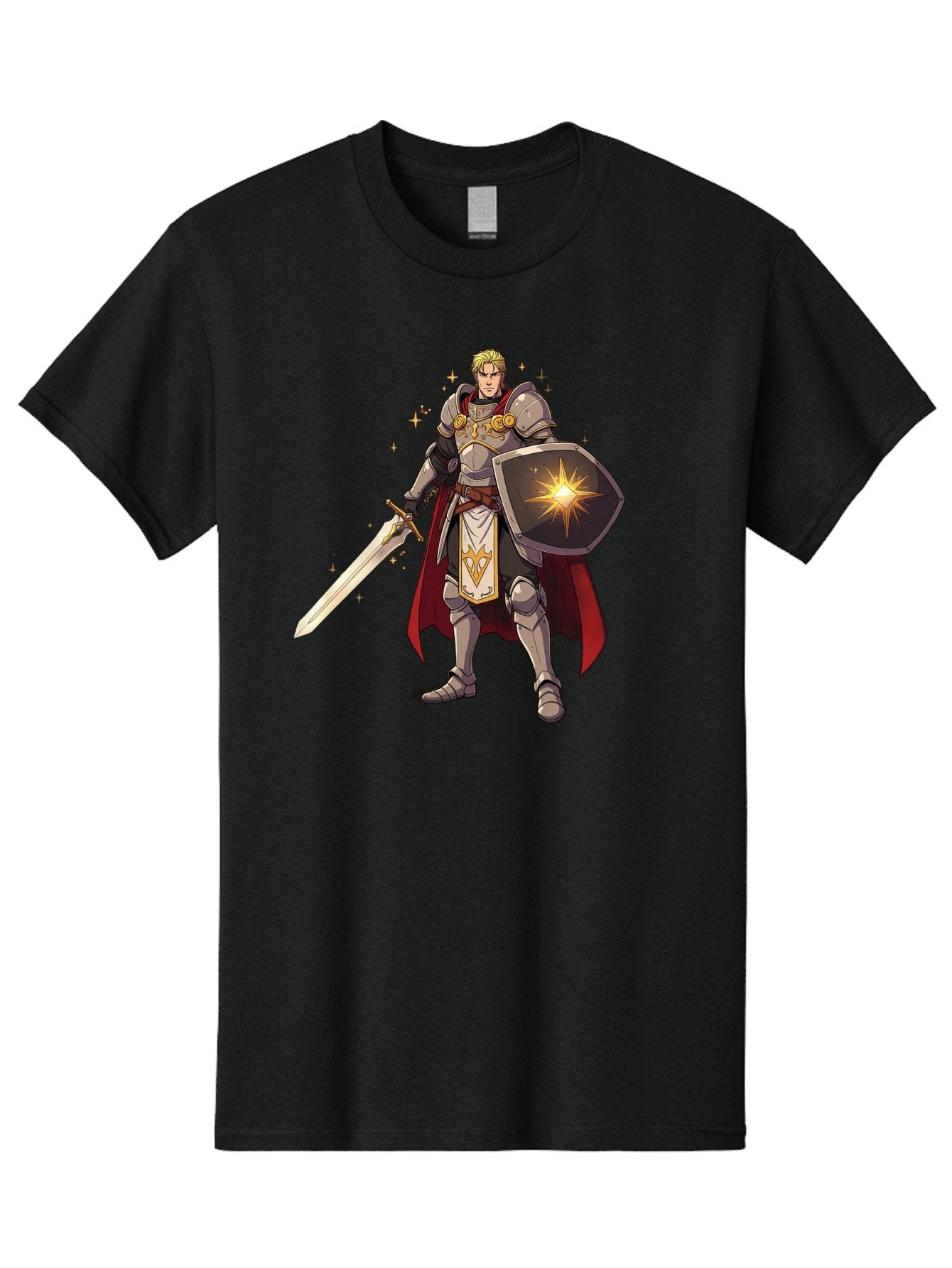 Knight-Templar Men'S Graphic Tee, 100% Cotton, Comfortable Casual Summer Wear, Machine Washable, Knight Templar, Masonic Knight, Armor, Sword, Shield, Freemason Symbol, Gold Accents, Red Cape, Blonde Hair, Sacred Geometry, Spiritual Warrior, Bac108 8