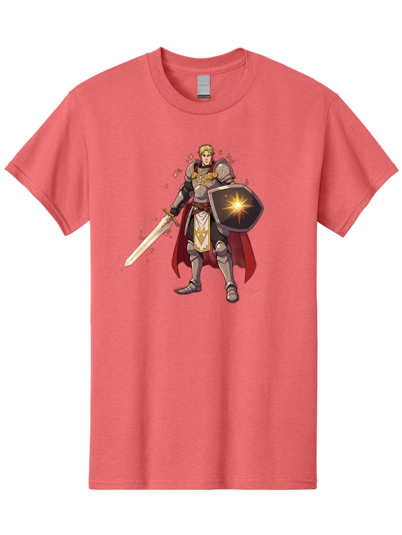 Knight-Templar Men'S Graphic Tee, 100% Cotton, Comfortable Casual Summer Wear, Machine Washable, Knight Templar, Masonic Knight, Armor, Sword, Shield, Freemason Symbol, Gold Accents, Red Cape, Blonde Hair, Sacred Geometry, Spiritual Warrior, Bac108 13