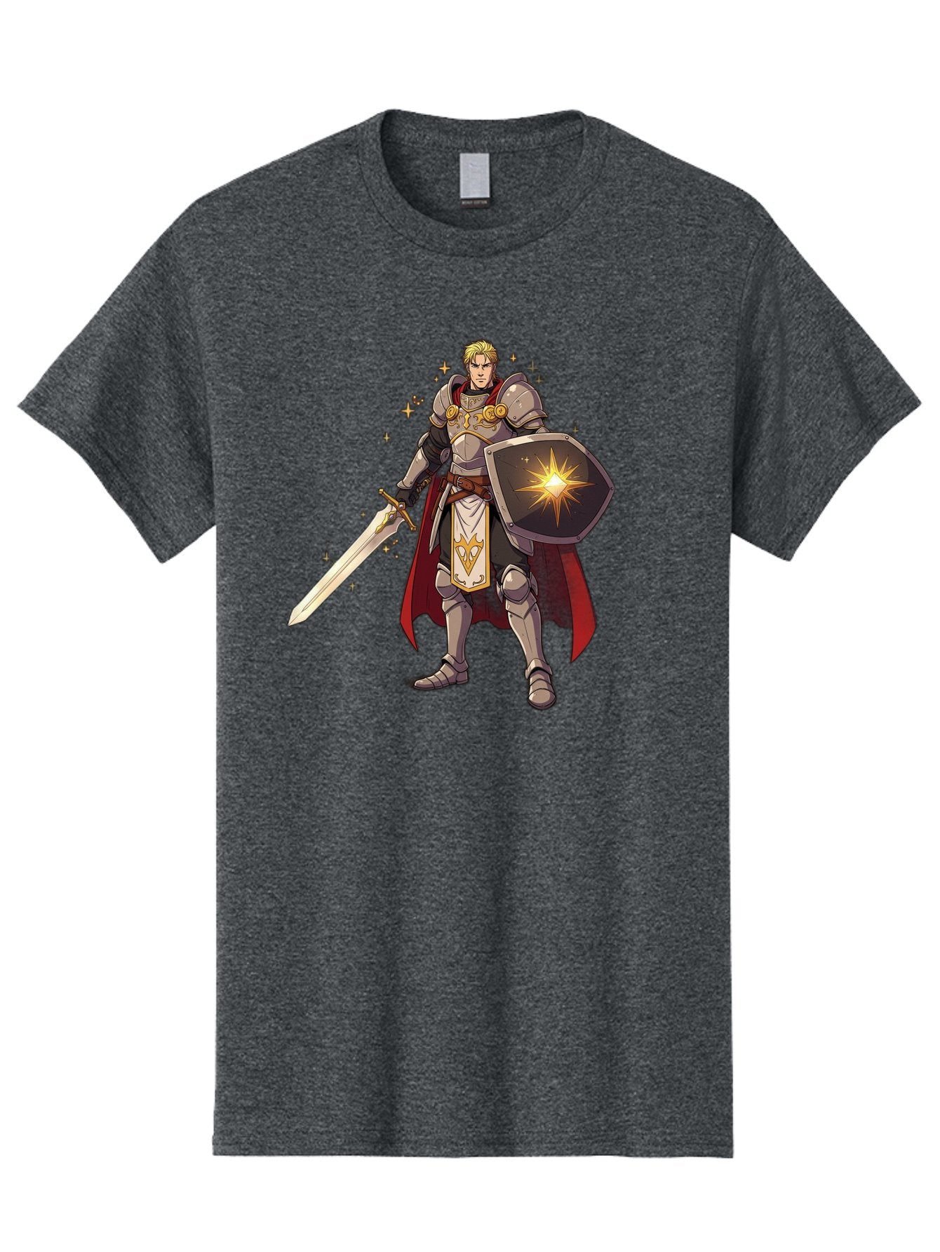 Knight-Templar Men'S Graphic Tee, 100% Cotton, Comfortable Casual Summer Wear, Machine Washable, Knight Templar, Masonic Knight, Armor, Sword, Shield, Freemason Symbol, Gold Accents, Red Cape, Blonde Hair, Sacred Geometry, Spiritual Warrior, Bac108 6