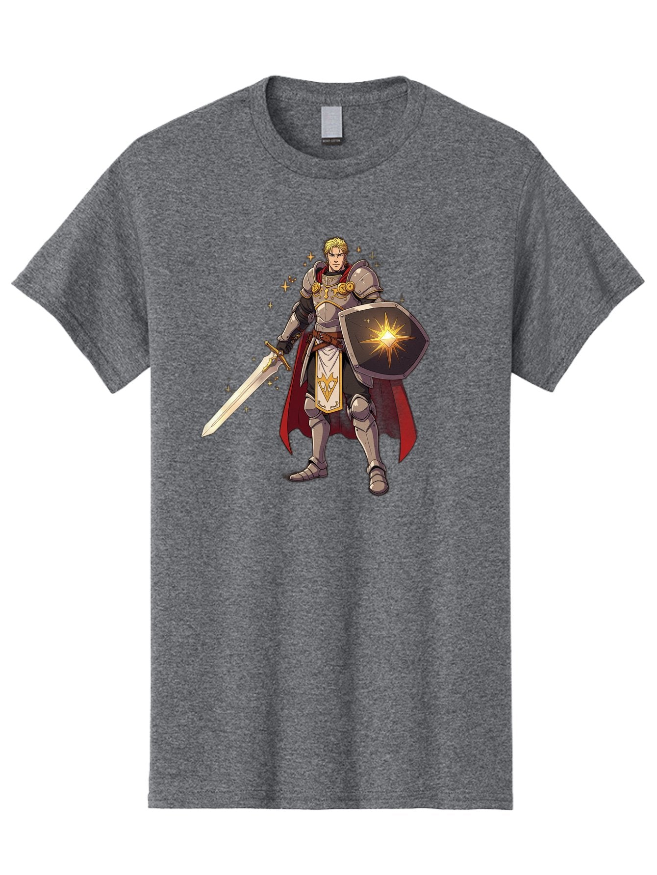 Knight-Templar Men'S Graphic Tee, 100% Cotton, Comfortable Casual Summer Wear, Machine Washable, Knight Templar, Masonic Knight, Armor, Sword, Shield, Freemason Symbol, Gold Accents, Red Cape, Blonde Hair, Sacred Geometry, Spiritual Warrior, Bac108 4